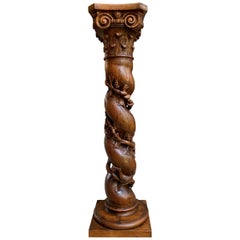 19th Century French Carved Oak Barley Twist Column Pedestal Stand Architectural
