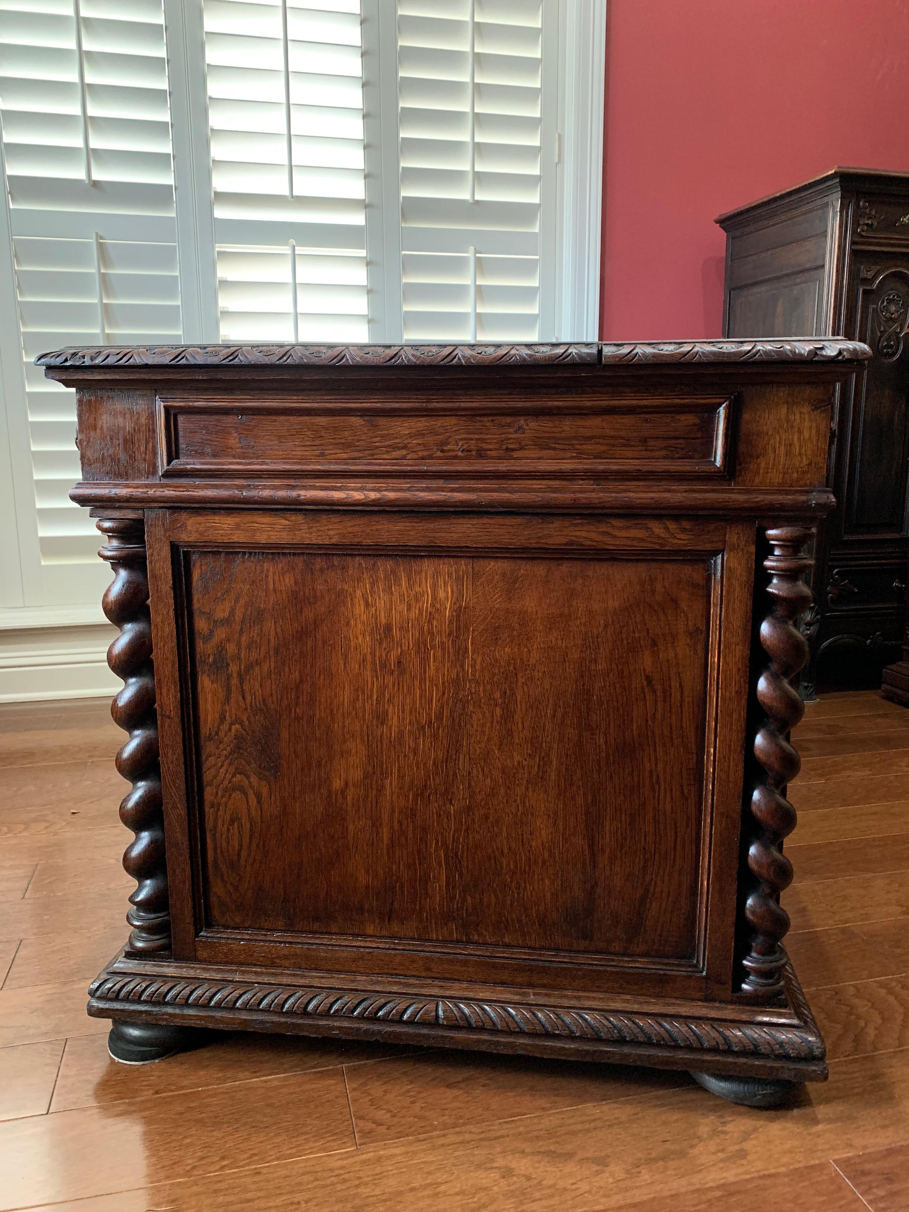 19th Century French Carved Oak Barley Twist Partners Office Desk Renaissance 12