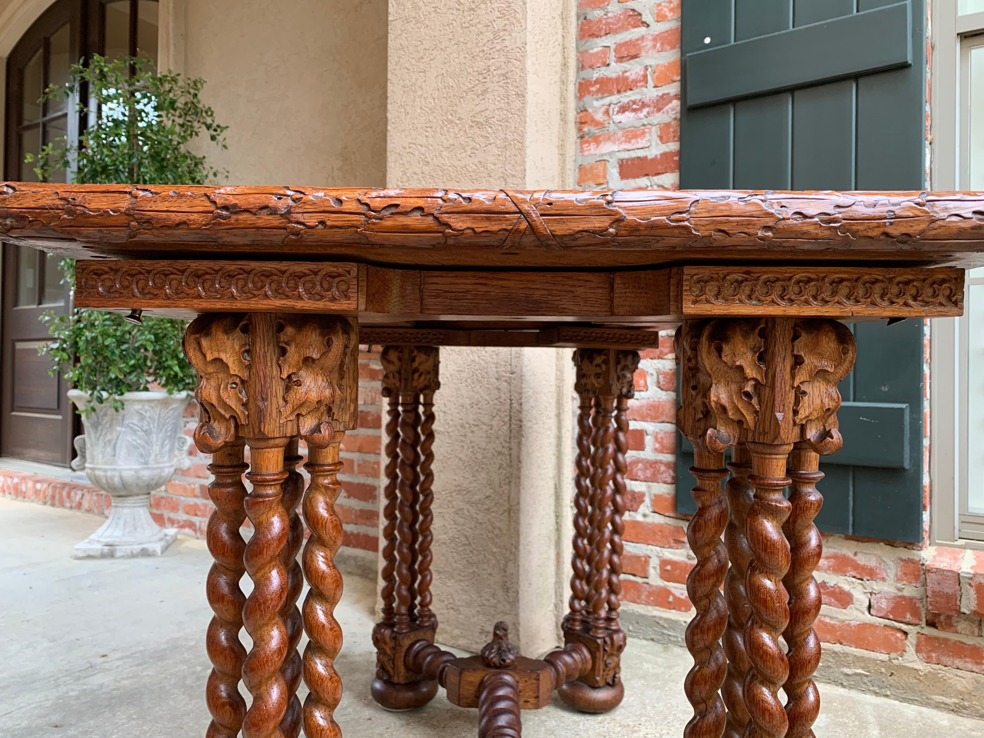 19th Century French Carved Oak Barley Twist Sofa Table Corinthian Renaissance For Sale 7