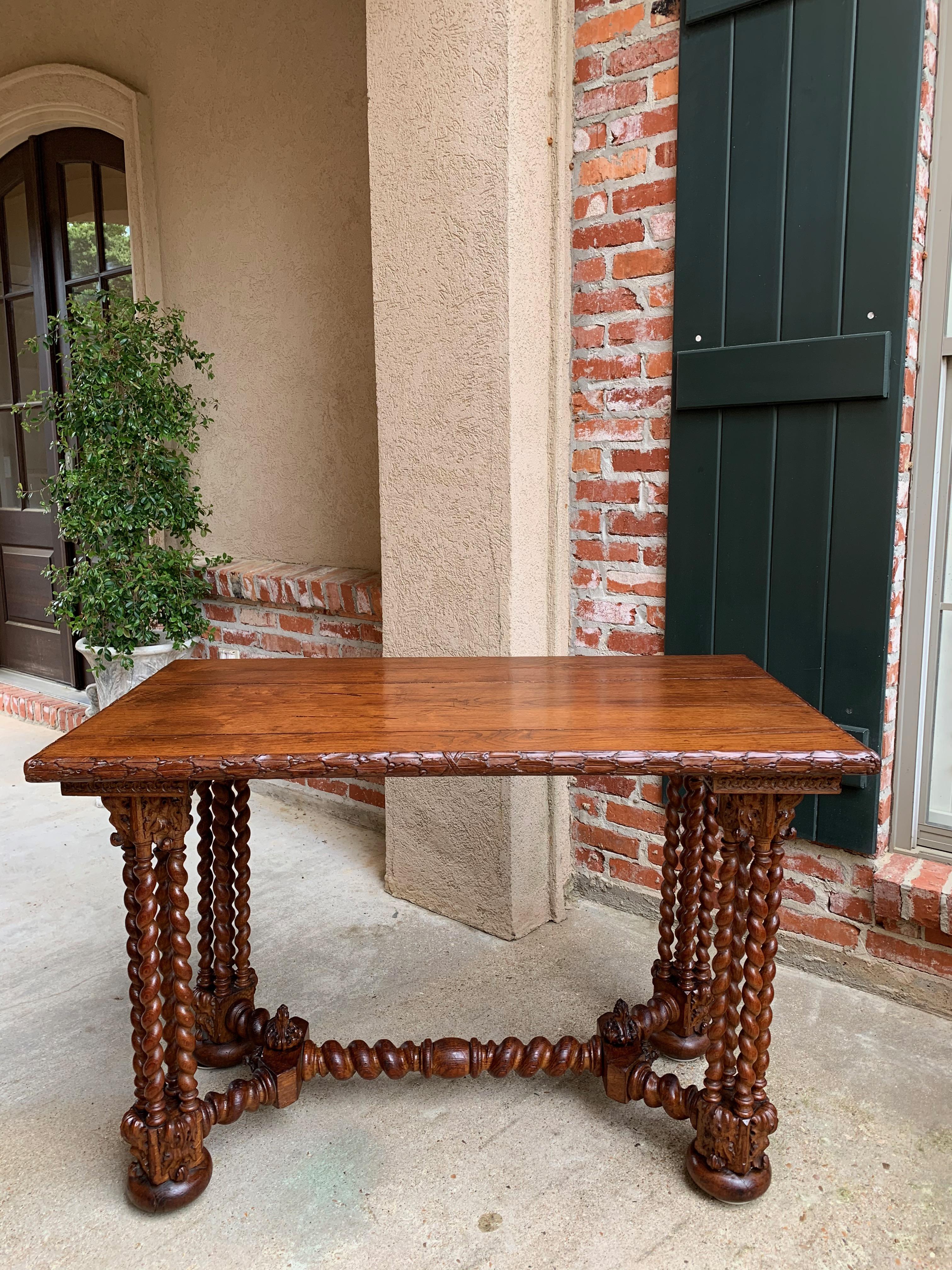 19th Century French Carved Oak Barley Twist Sofa Table Corinthian Renaissance For Sale 8
