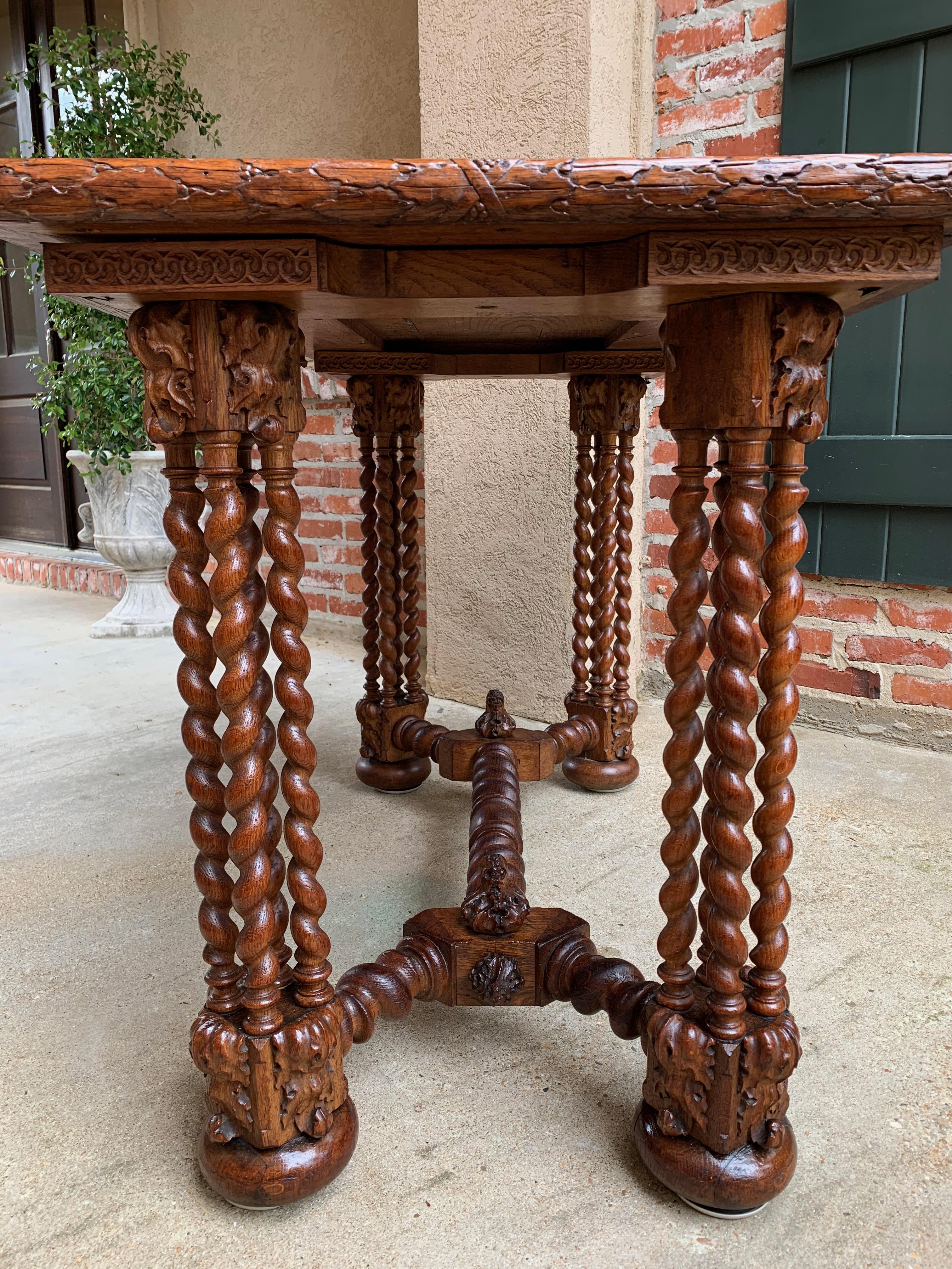 Table de canapé Barley Twist en chêne sculpté français de la Renaissance corinthienne du 19ème siècle en vente 12