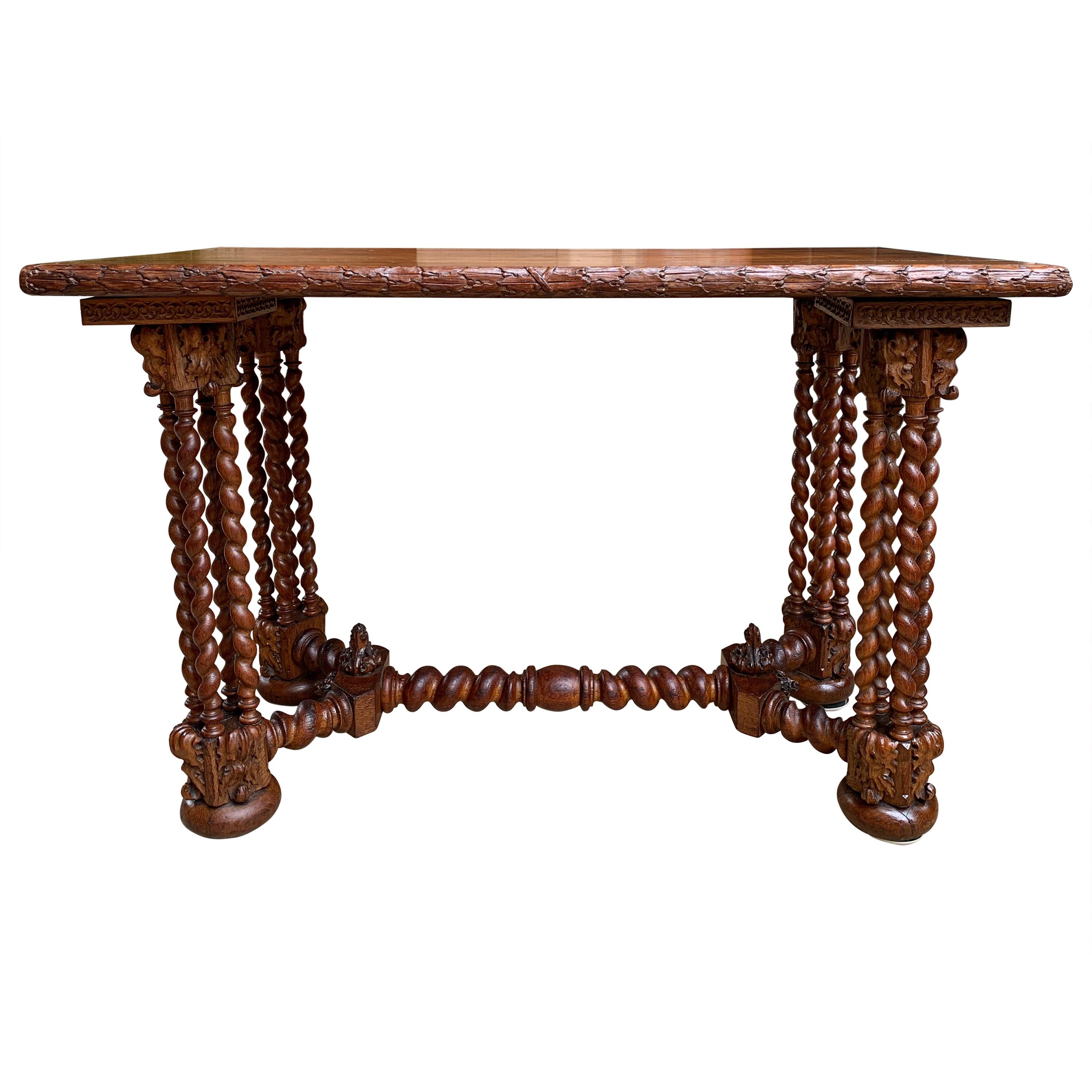 19th Century French Carved Oak Barley Twist Sofa Table Corinthian Renaissance