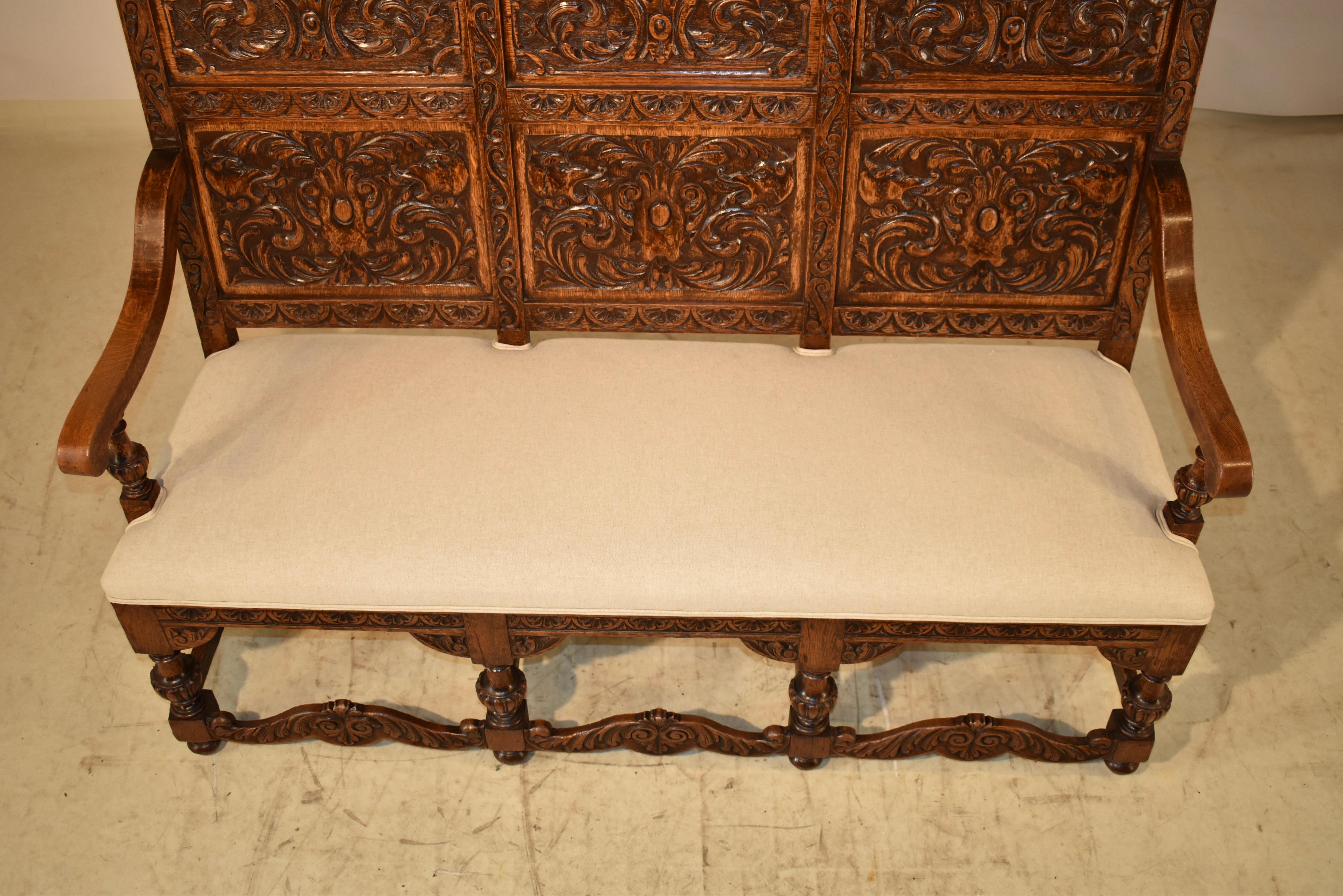 19th Century French Carved Oak Bench For Sale 4