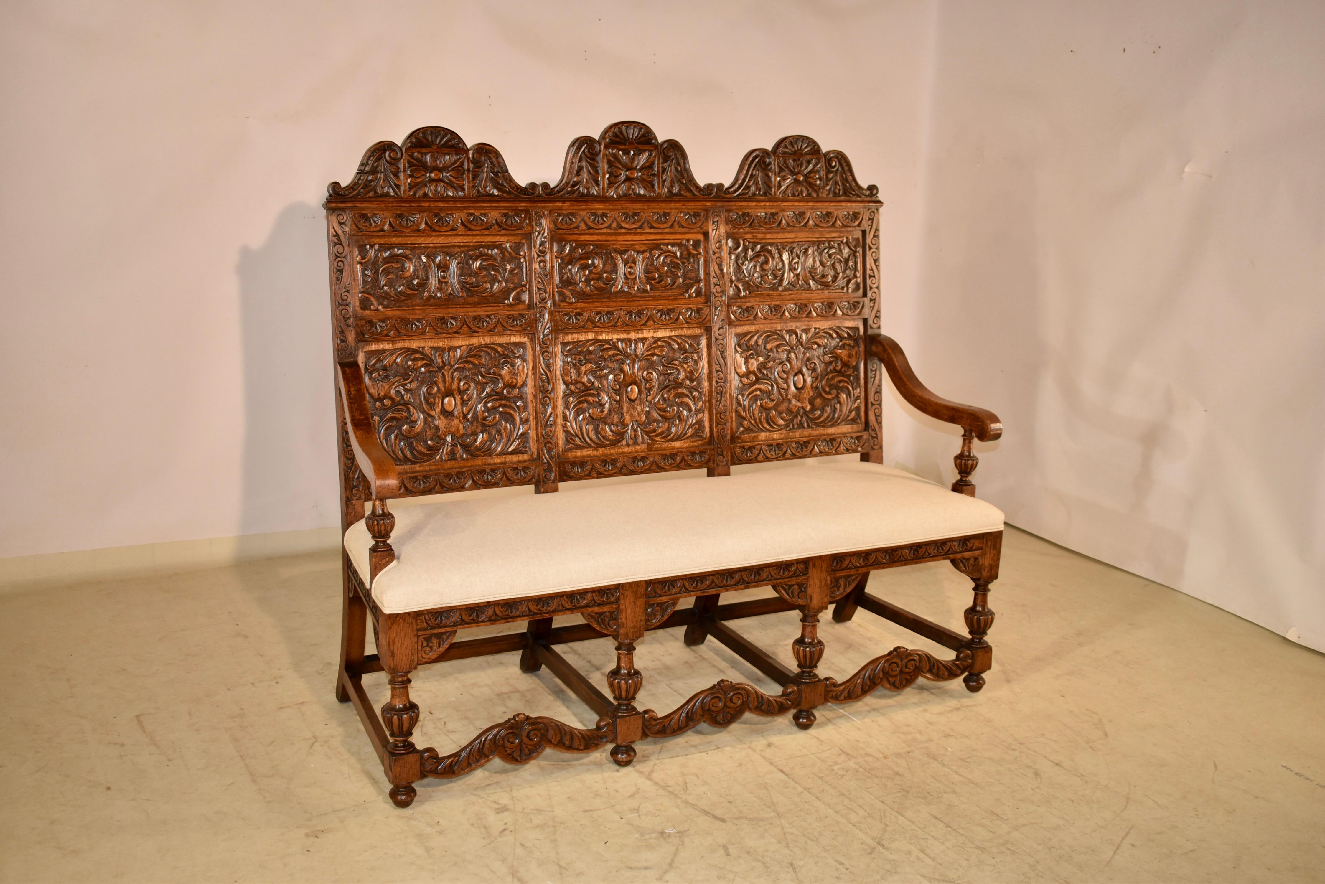 Louis Philippe 19th Century French Carved Oak Bench For Sale