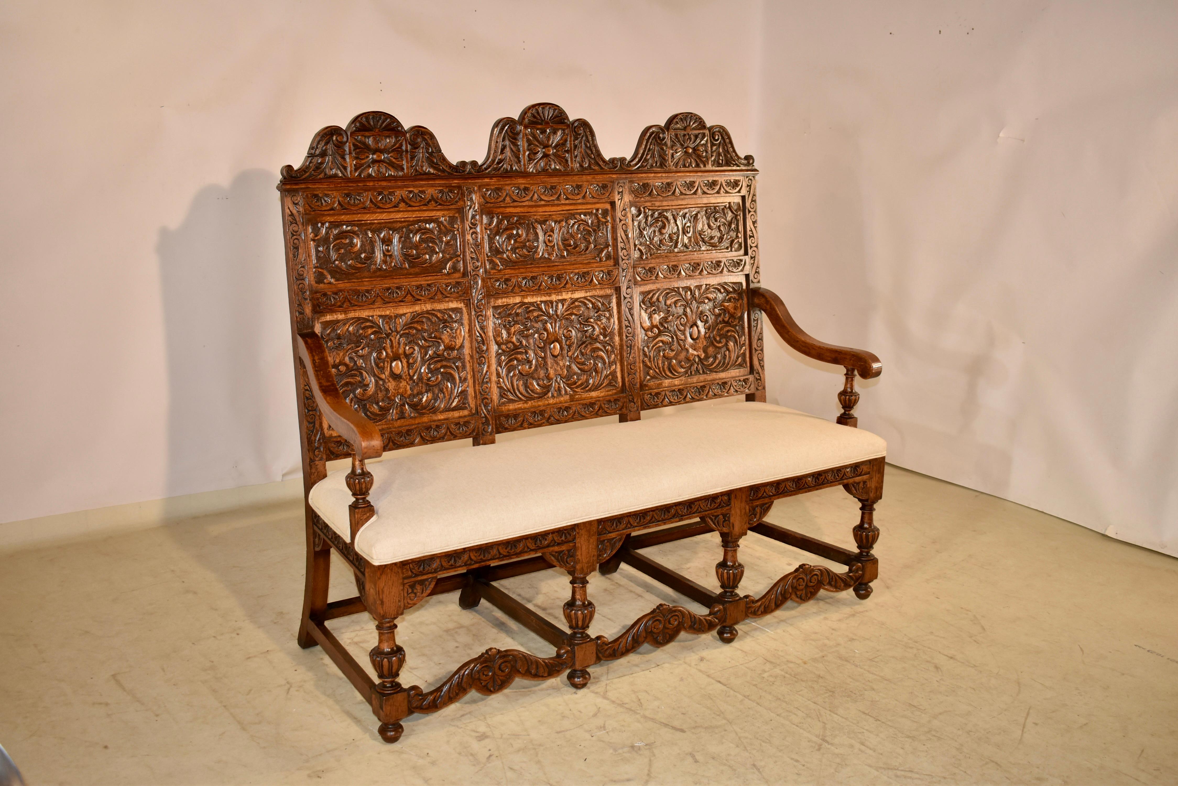 19th Century French Carved Oak Bench In Good Condition For Sale In High Point, NC