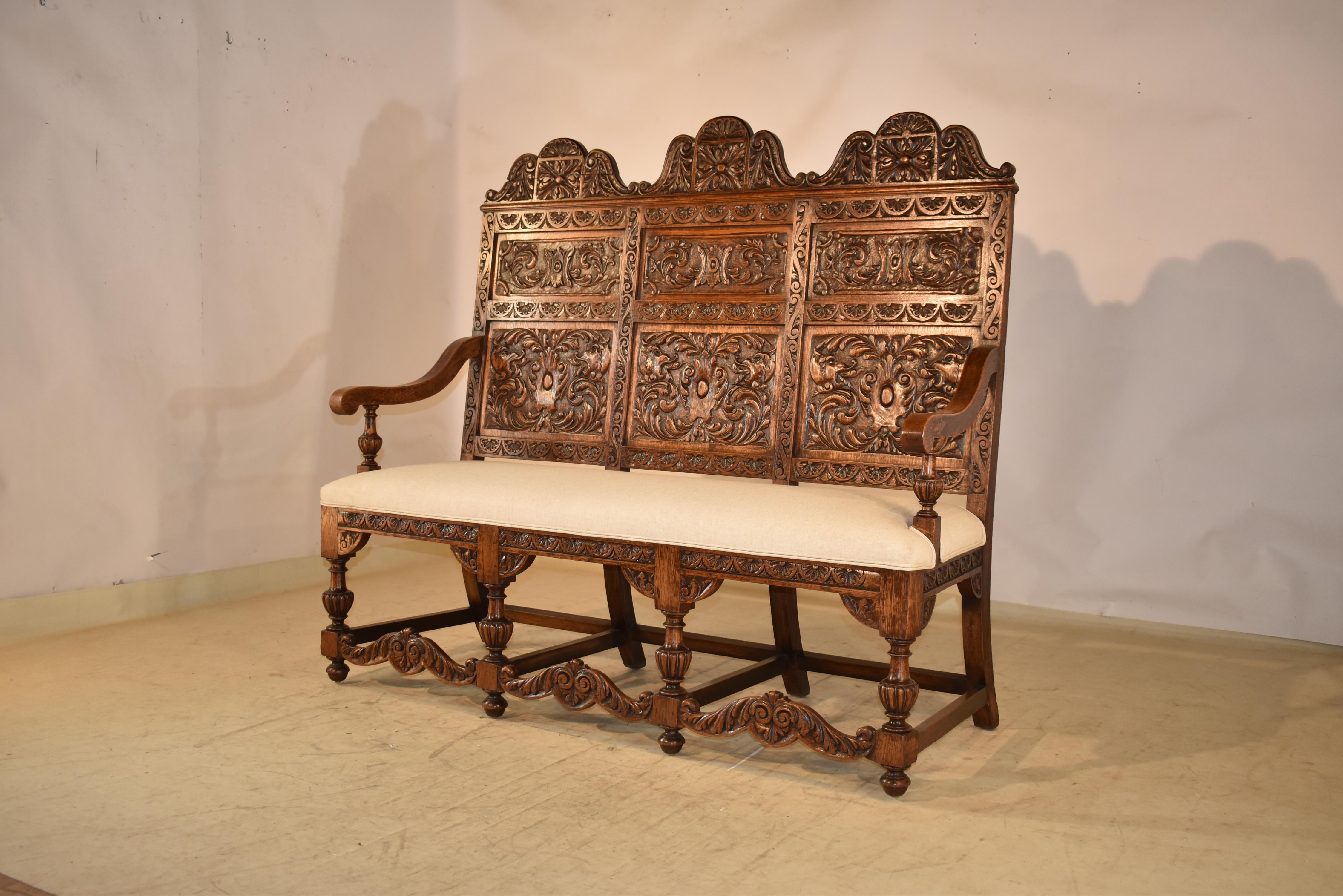 19th Century French Carved Oak Bench For Sale 1