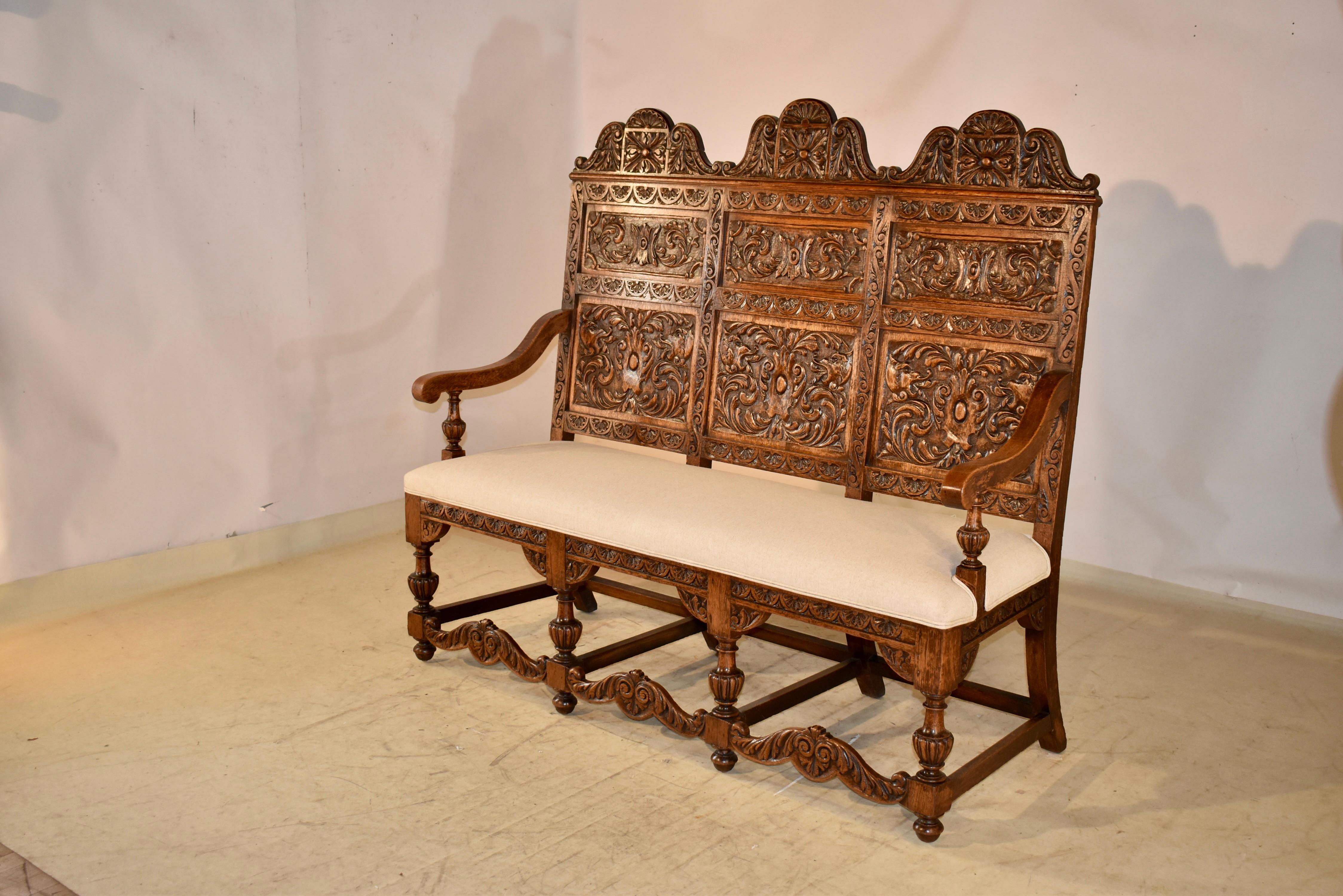 19th Century French Carved Oak Bench For Sale 2