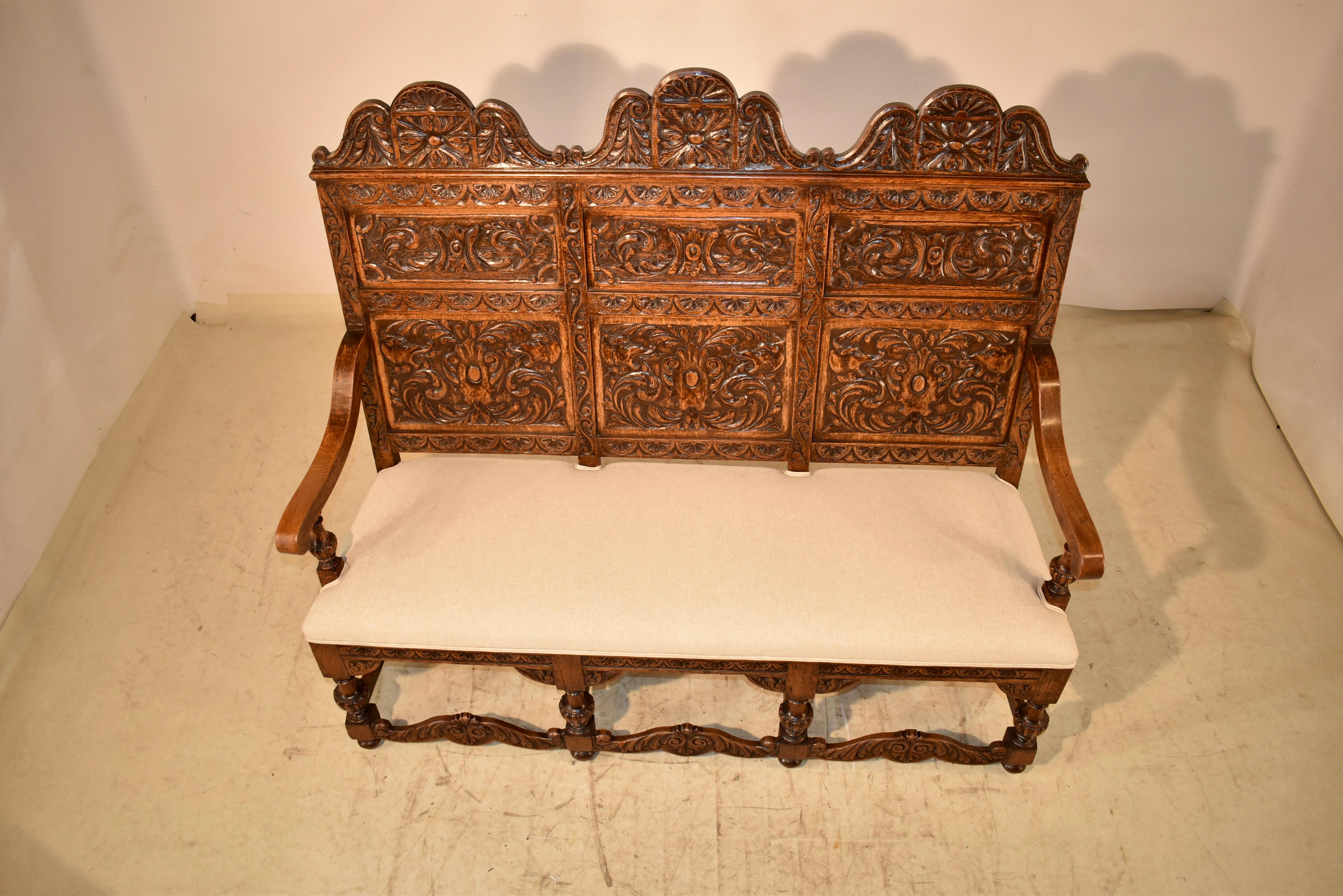 19th Century French Carved Oak Bench For Sale 3