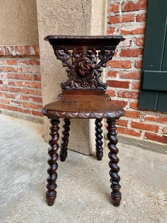 19th century French Carved Oak Black Forest Hunt Dog Side Chair Barley Twist
