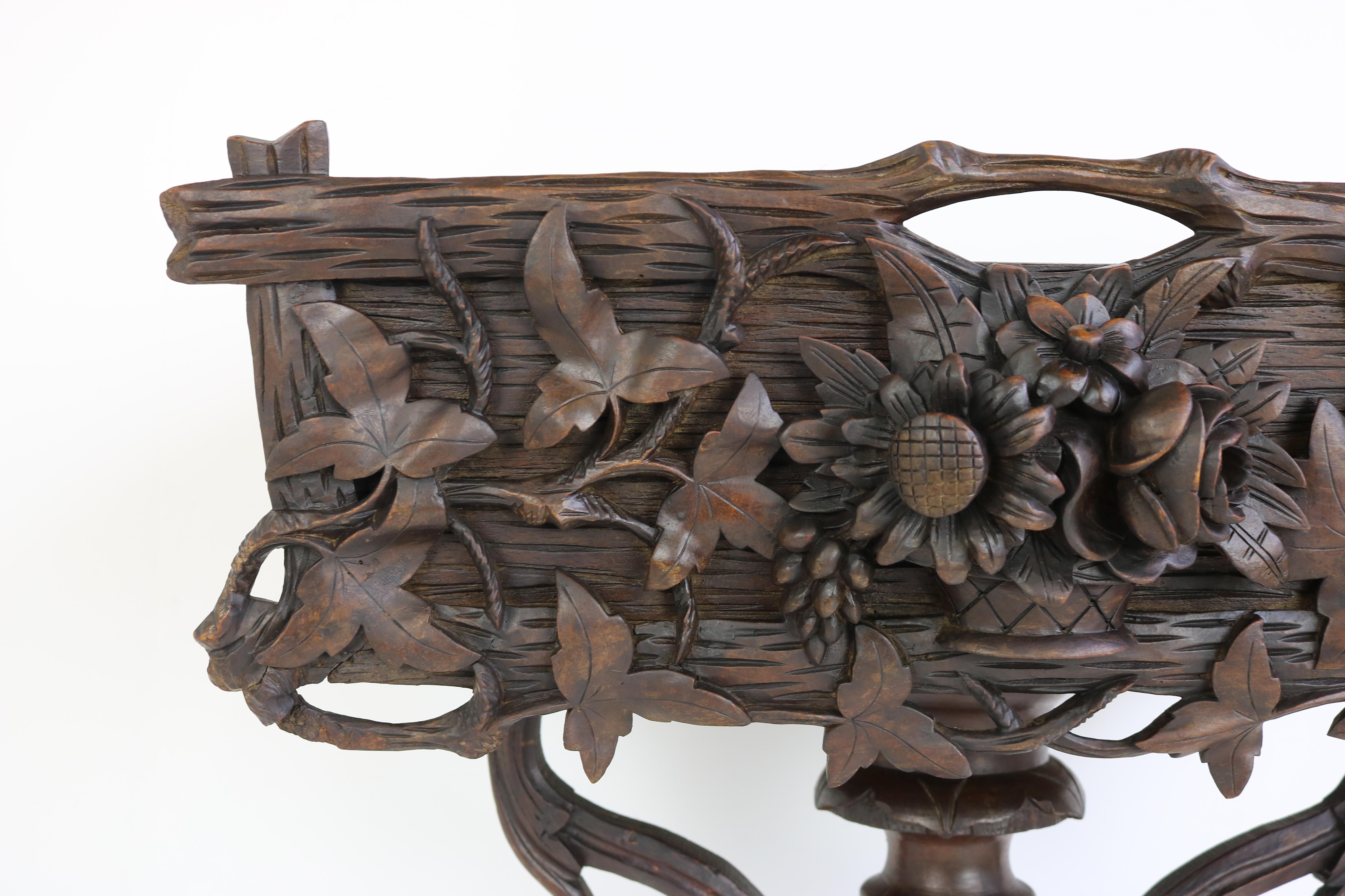 Hand-Carved 19th Century French Carved Oak Black Forest Plant Stand Jardinière Flower Box For Sale