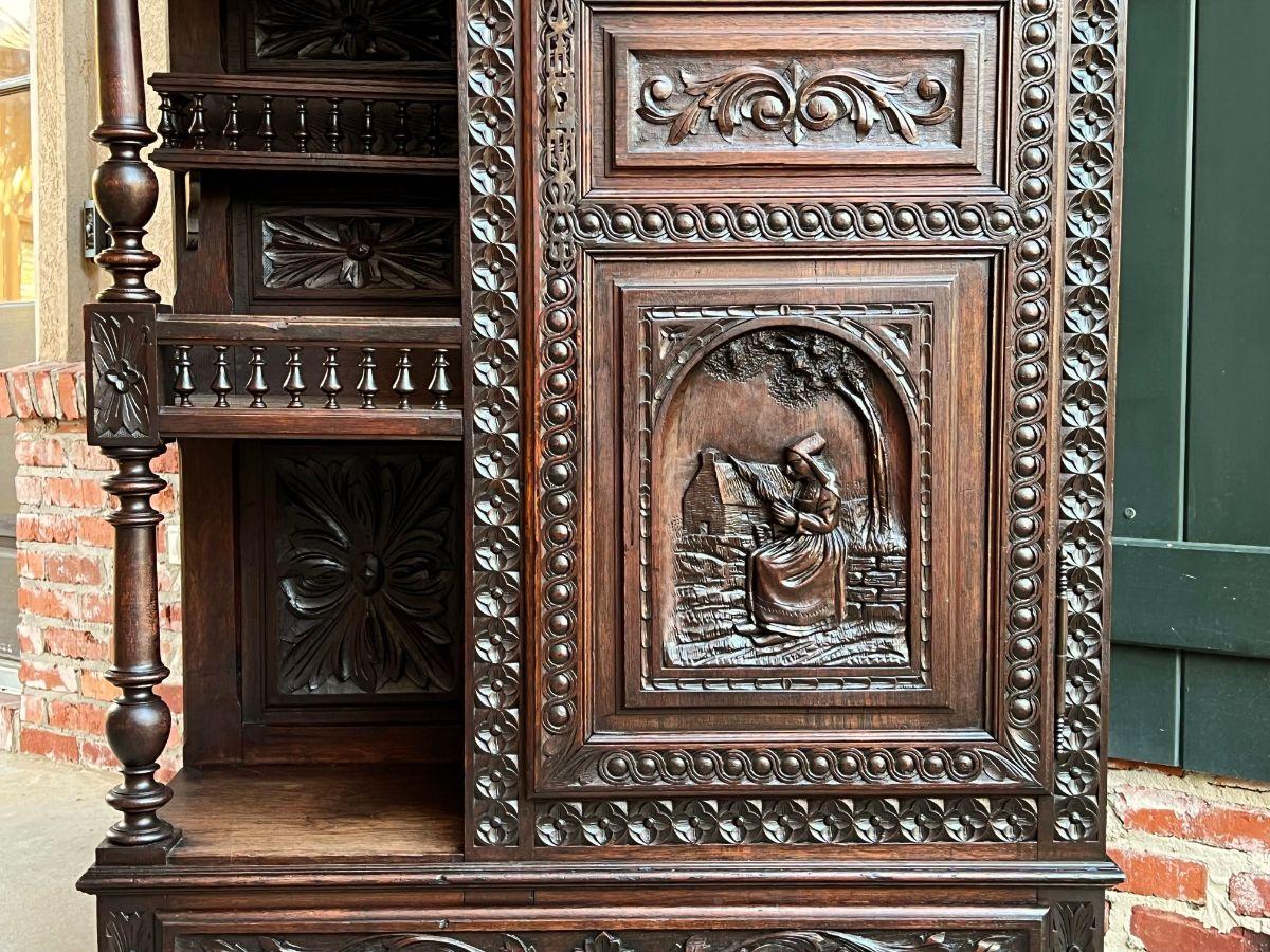 19th century French Carved Oak Bonnetiere Armoire Linen Cabinet Brittany Breton 1