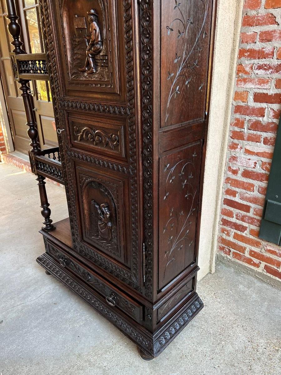 19th century French Carved Oak Bonnetiere Armoire Linen Cabinet Brittany Breton 3