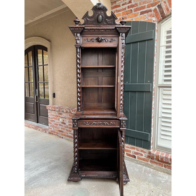 19th century French Carved Oak Bookcase Hunt Cabinet Barley Twist Black Forest 3