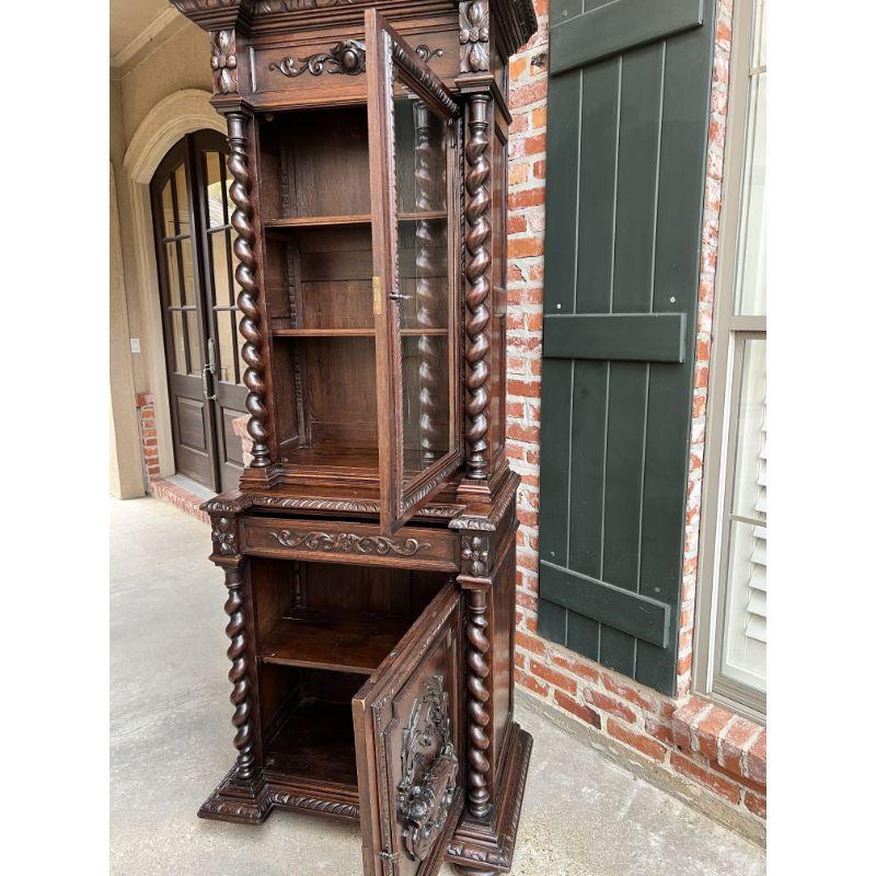 19th century French Carved Oak Bookcase Hunt Cabinet Barley Twist Black Forest 4