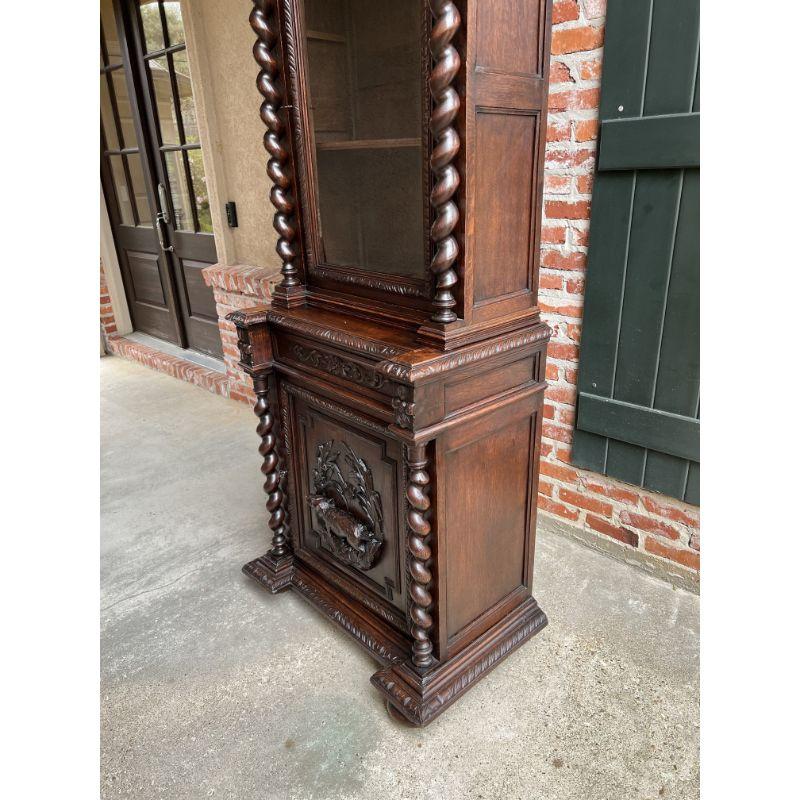 19th century French Carved Oak Bookcase Hunt Cabinet Barley Twist Black Forest 10