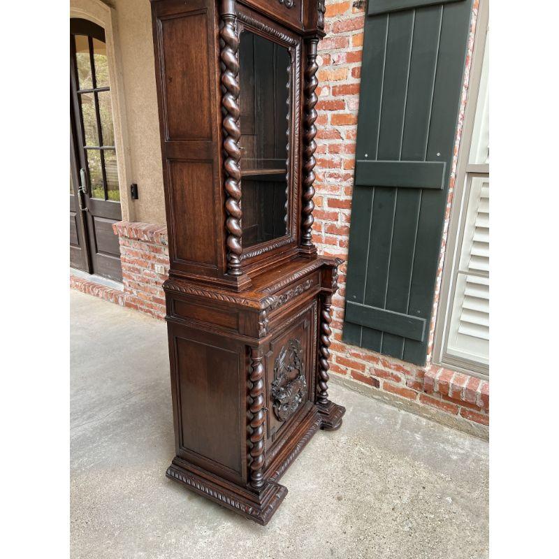 19th century French Carved Oak Bookcase Hunt Cabinet Barley Twist Black Forest 11