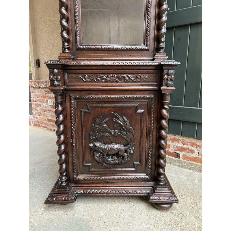 19th century French Carved Oak Bookcase Hunt Cabinet Barley Twist Black Forest 2