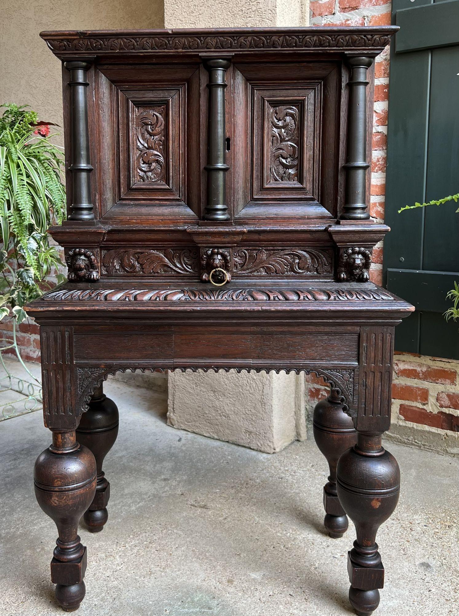 Antique French Carved Oak Cabinet Vestry Altar Wine Renaissance c1860 For Sale 9