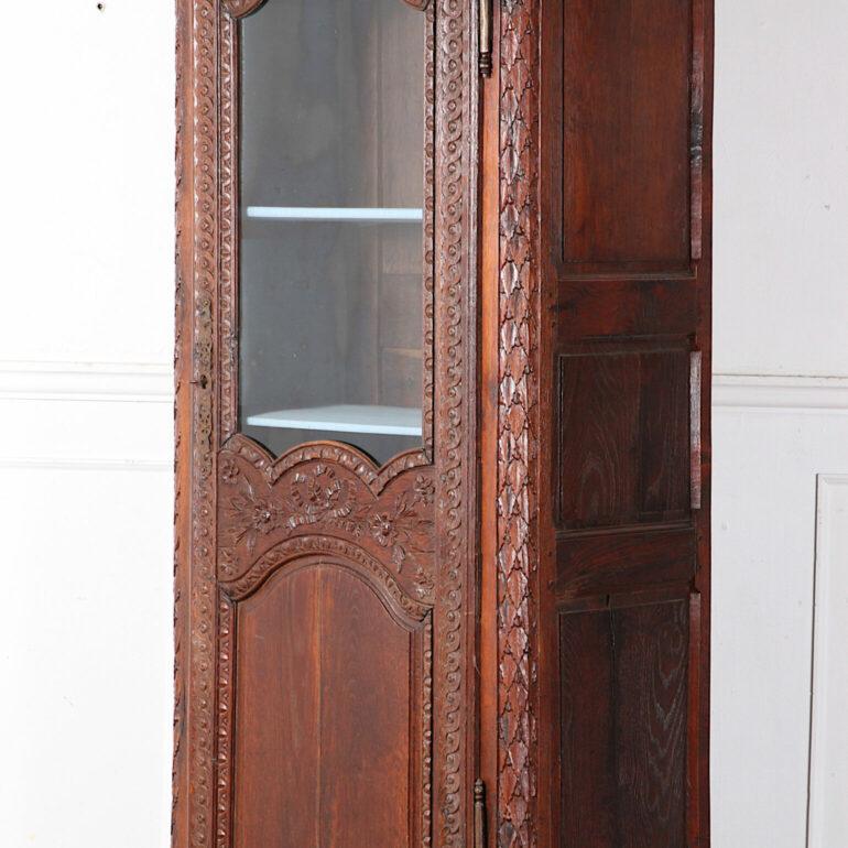 19th Century, French, Carved Oak Cabinet Vitrine Bookcase 1