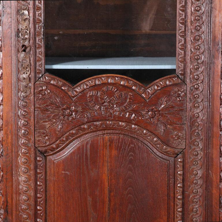 19th Century, French, Carved Oak Cabinet Vitrine Bookcase 2