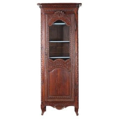 19th Century, French, Carved Oak Cabinet Vitrine Bookcase