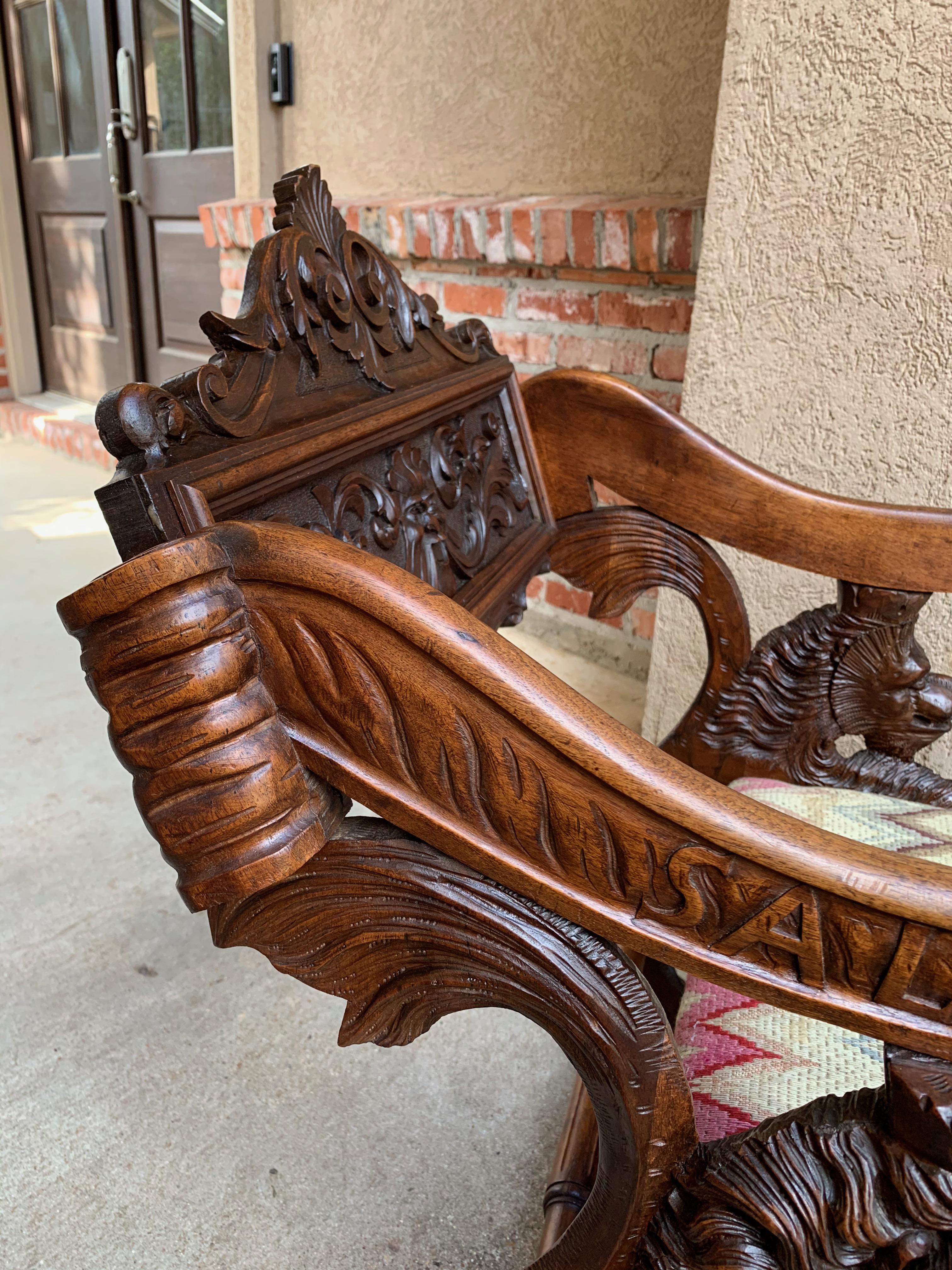 19th Century French Carved Oak Cathedral Altar Chair Gothic Lion Renaissance 5