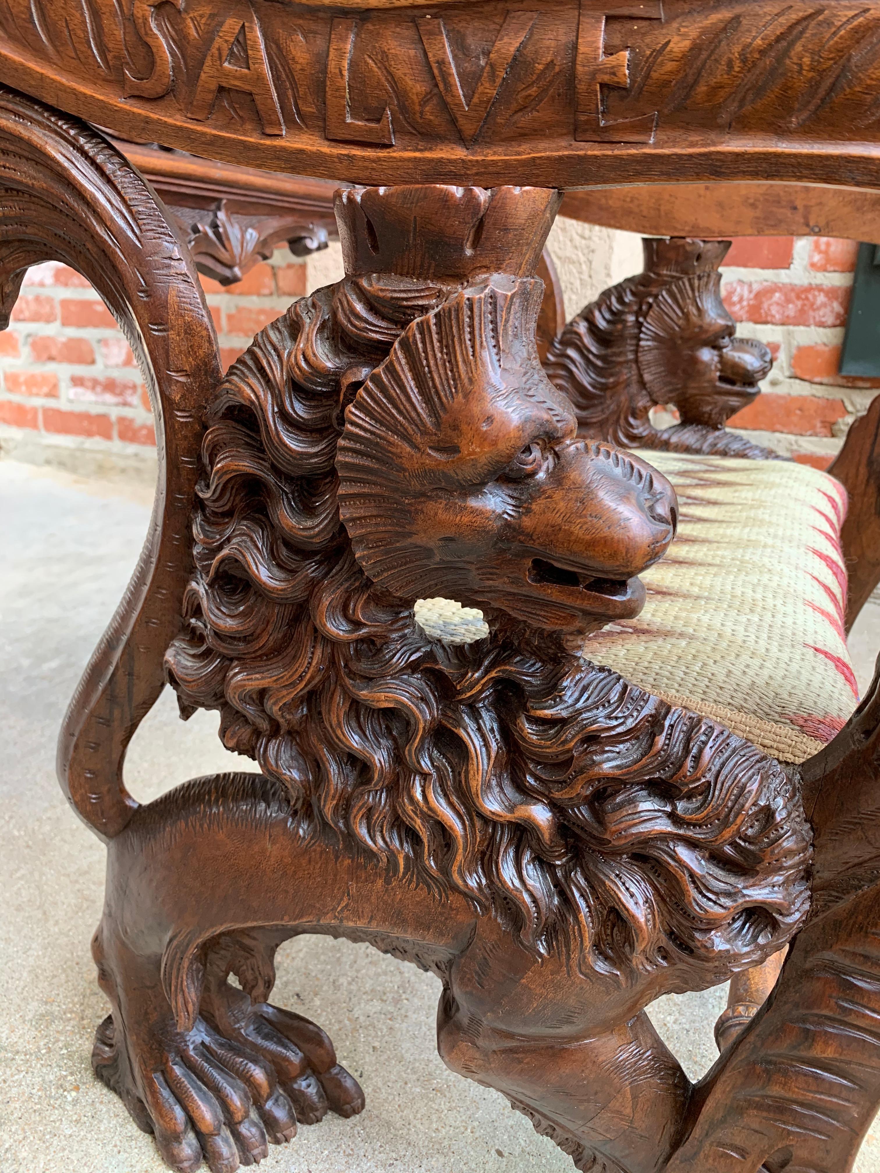 19th Century French Carved Oak Cathedral Altar Chair Gothic Lion Renaissance 6