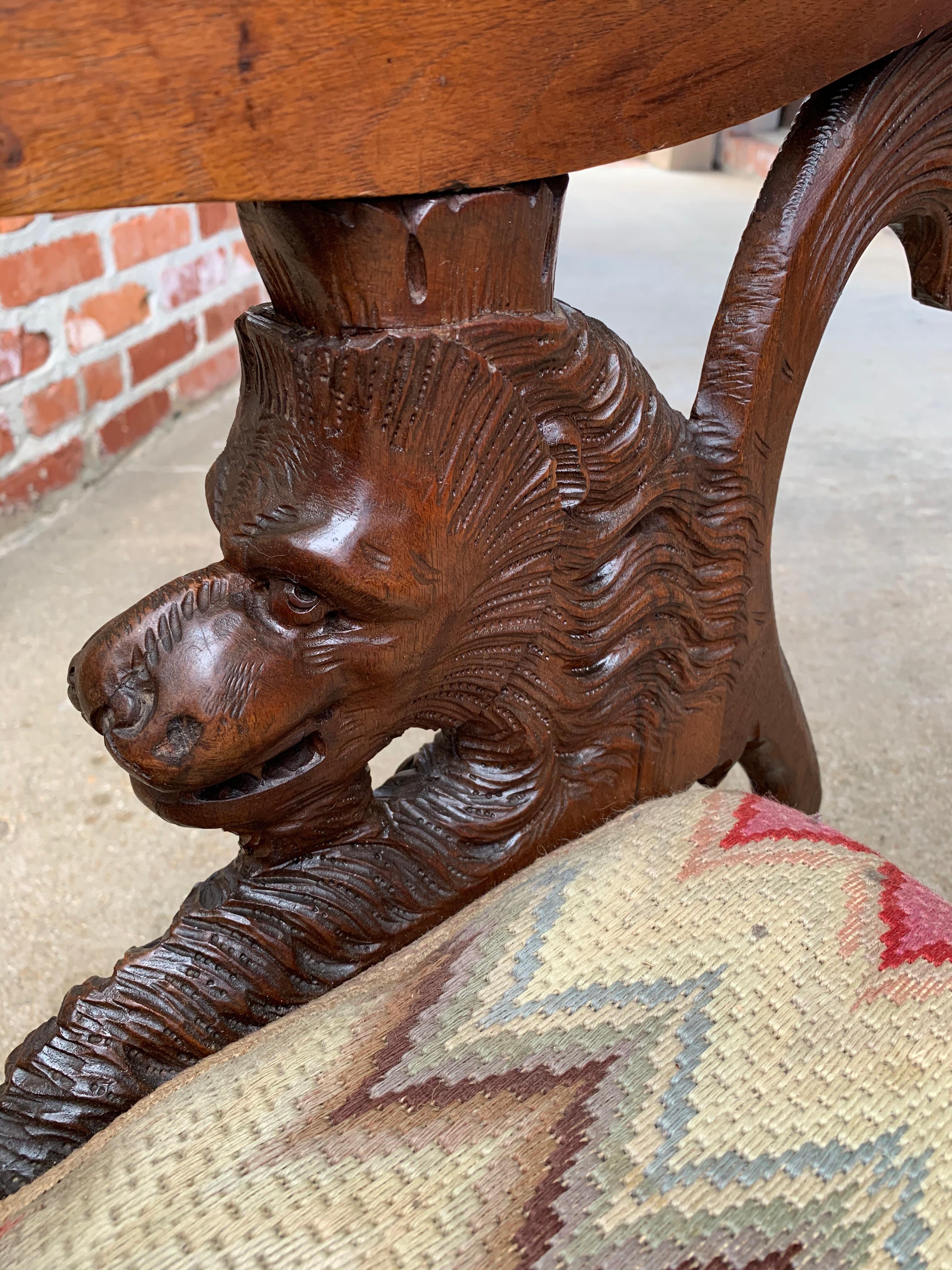 19th Century French Carved Oak Cathedral Altar Chair Gothic Lion Renaissance 8