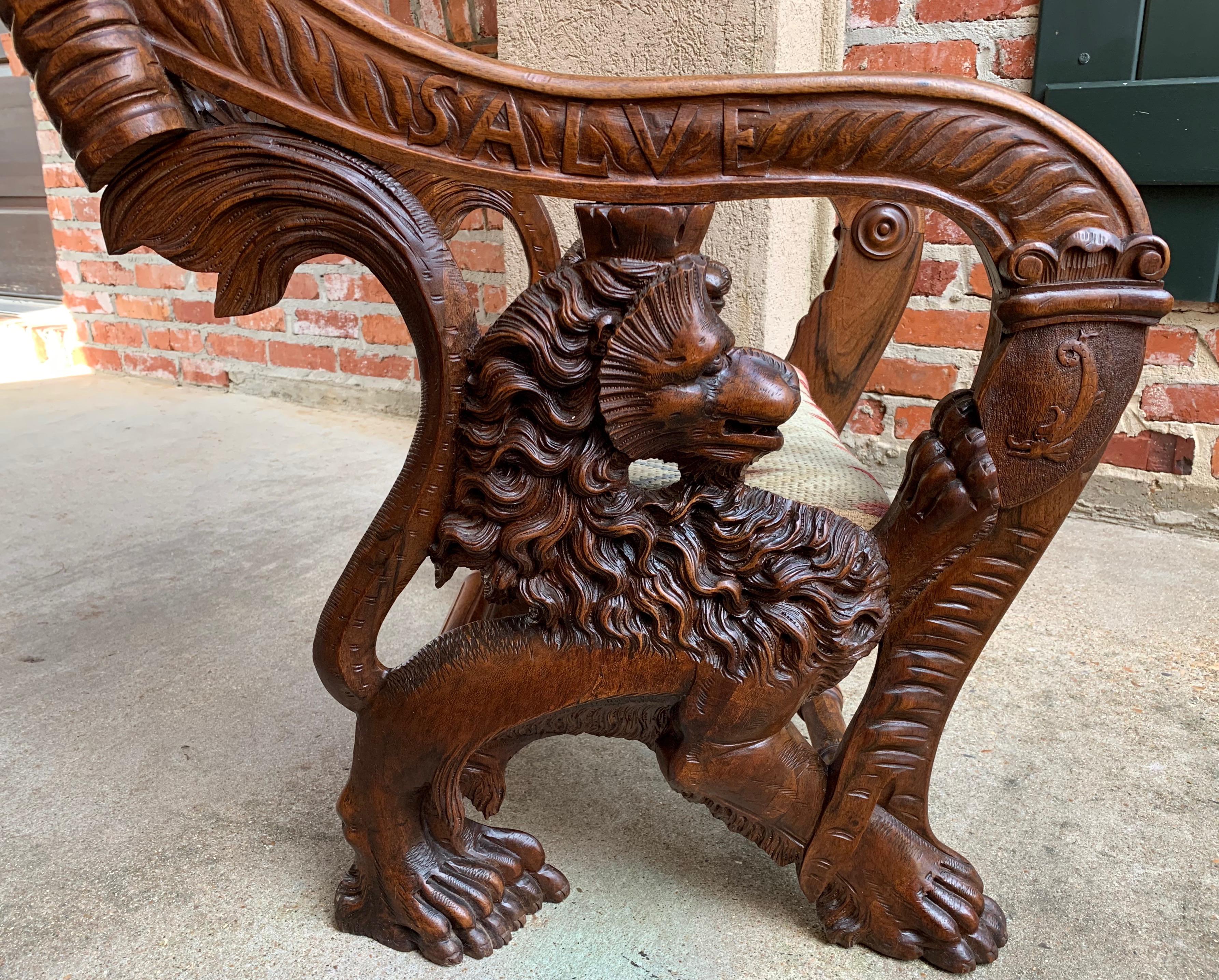 Hand-Carved 19th Century French Carved Oak Cathedral Altar Chair Gothic Lion Renaissance