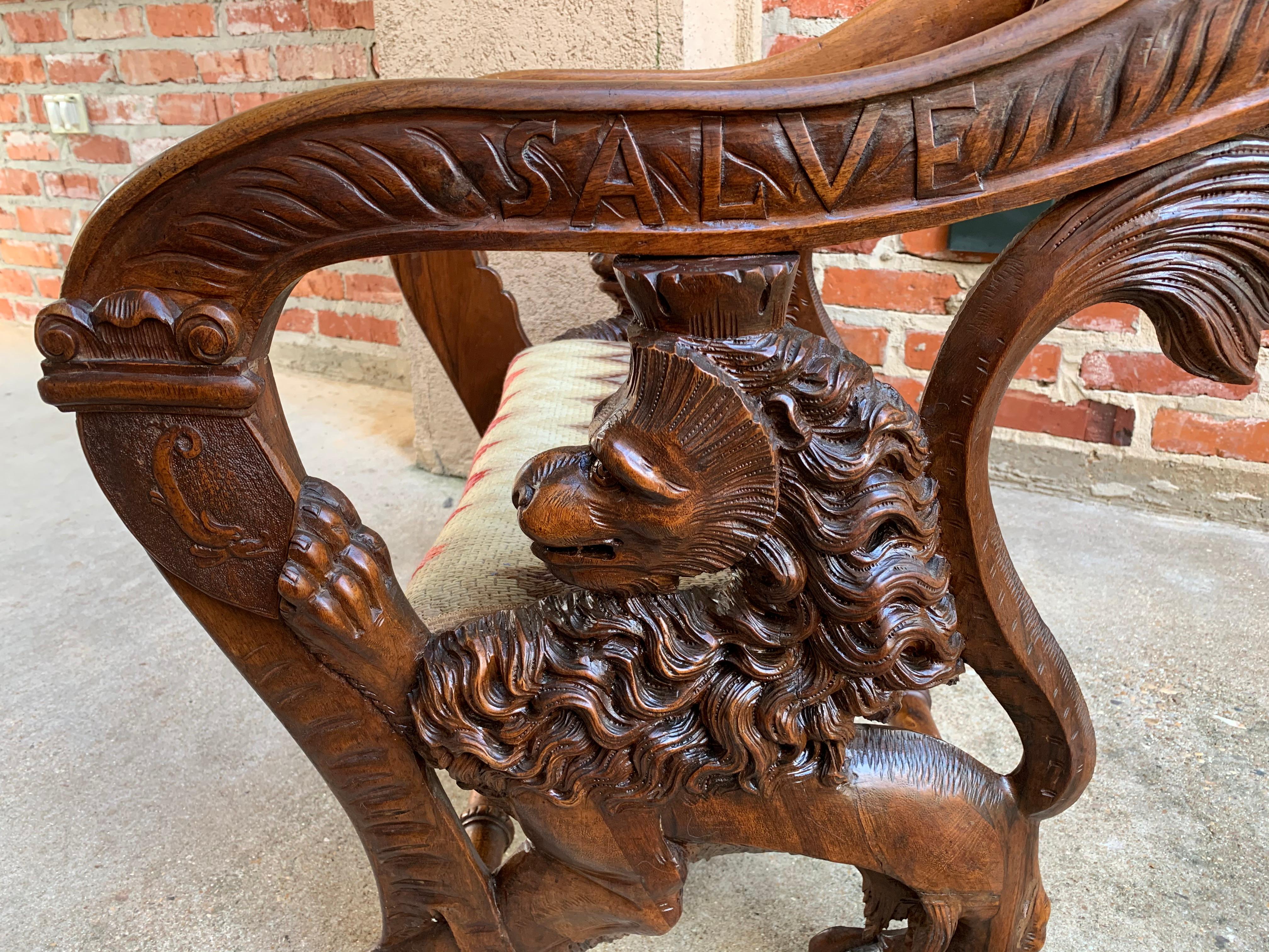 19th Century French Carved Oak Cathedral Altar Chair Gothic Lion Renaissance 1