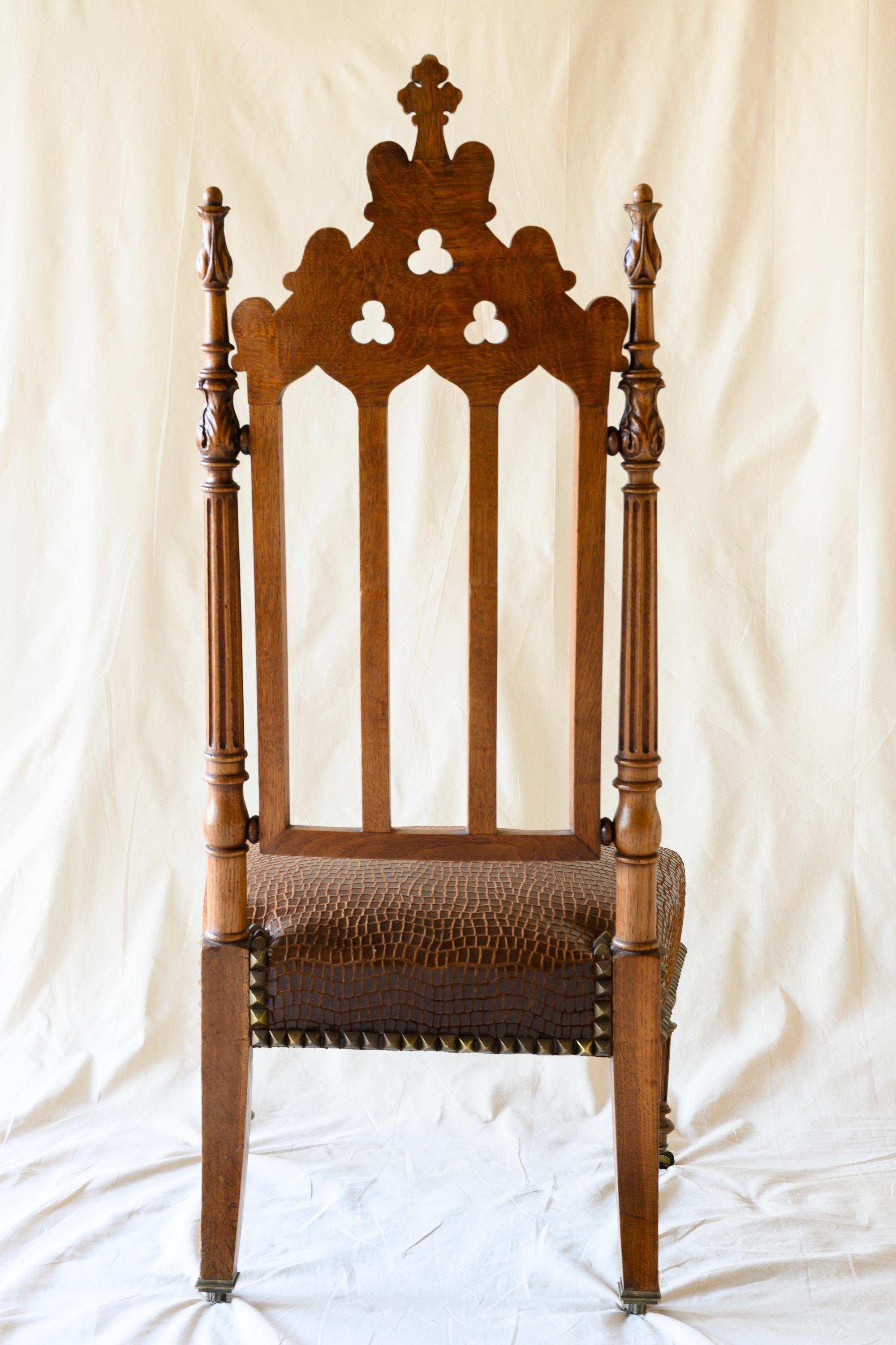 19th Century French Carved Oak Cathedral Style Chairs, a Pair In Good Condition In Ross, CA