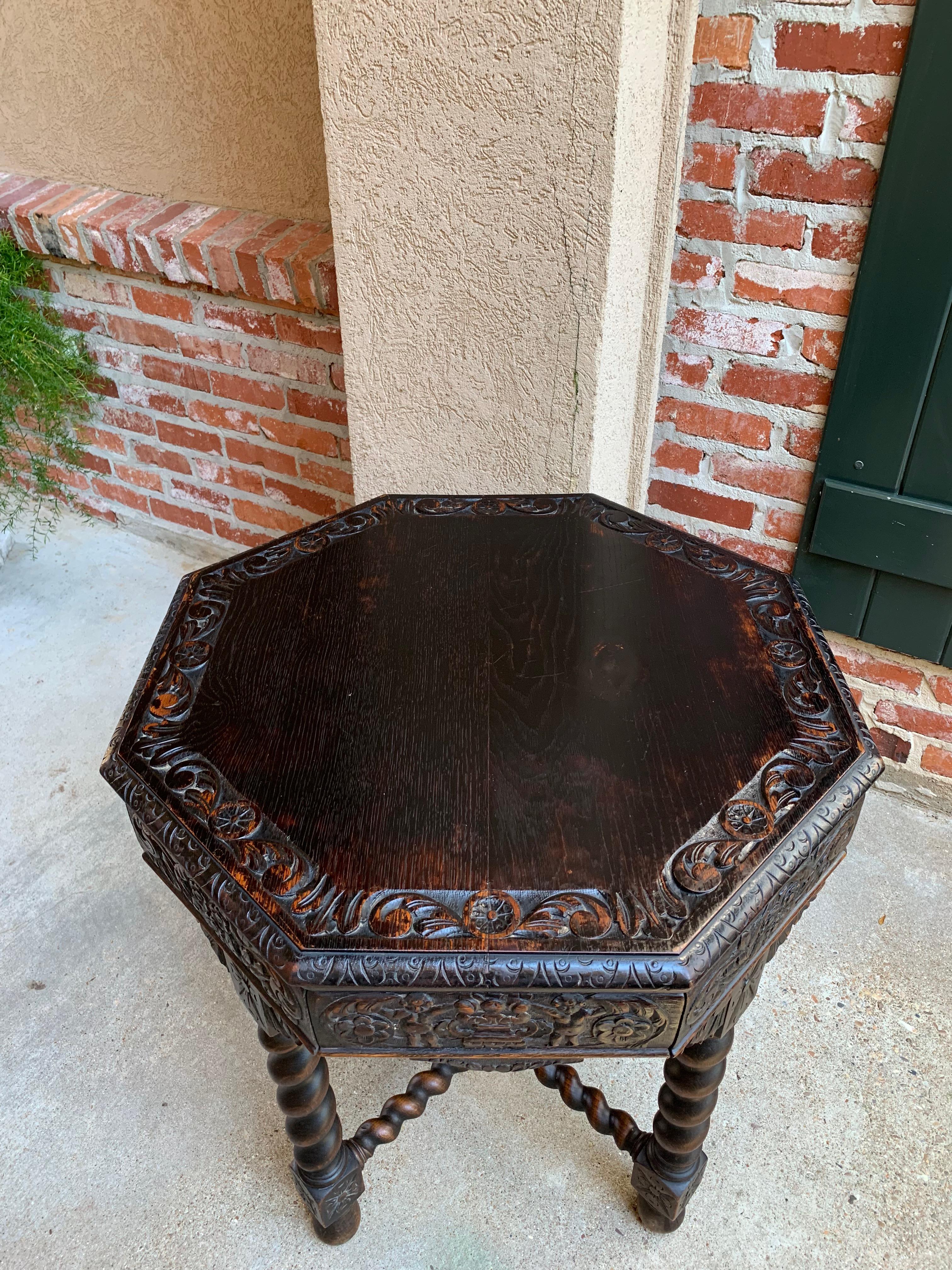 19th Century French Carved Oak Center Octagon Table Barley Twist Library Sofa 4
