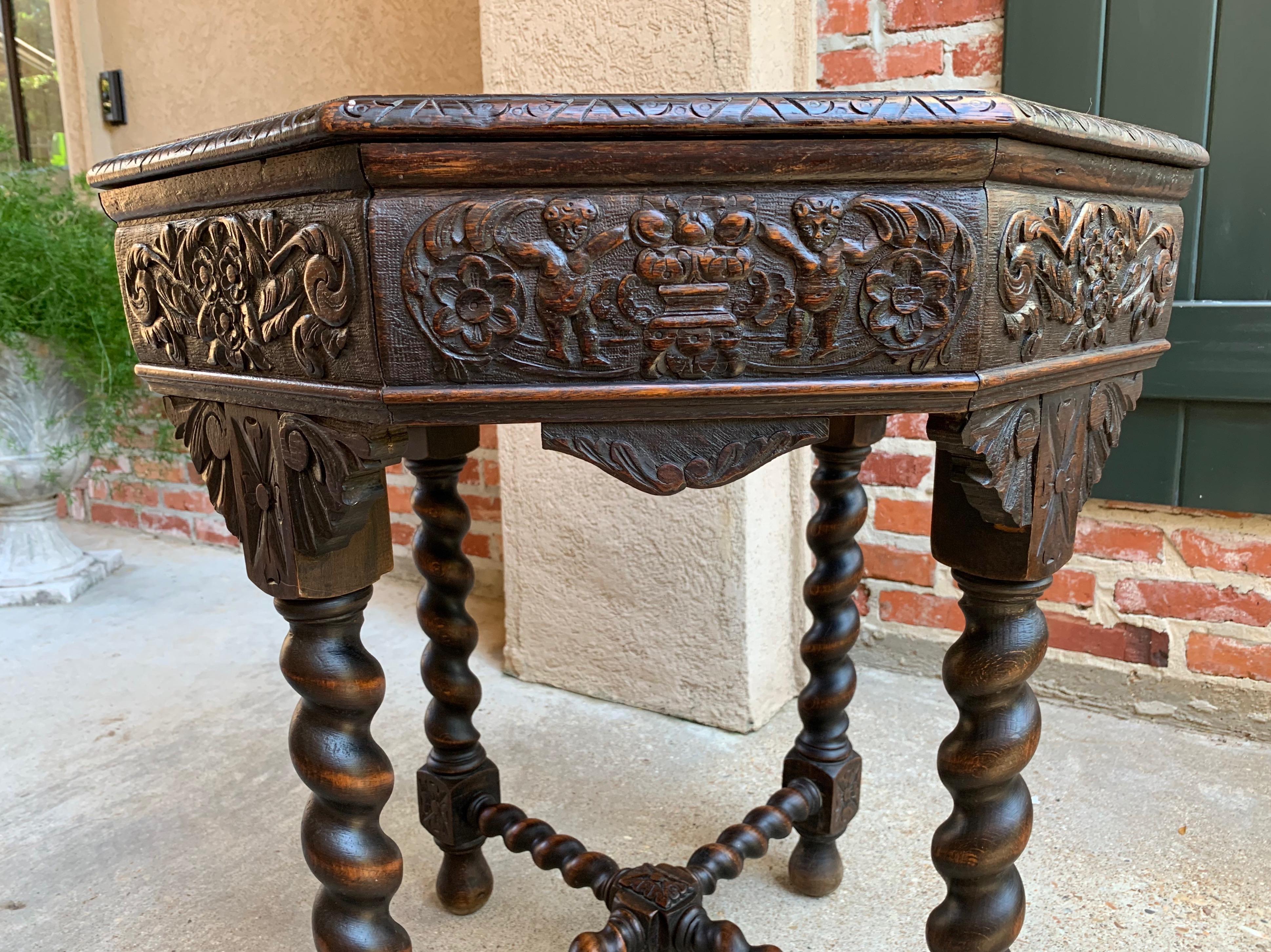 19th Century French Carved Oak Center Octagon Table Barley Twist Library Sofa 5