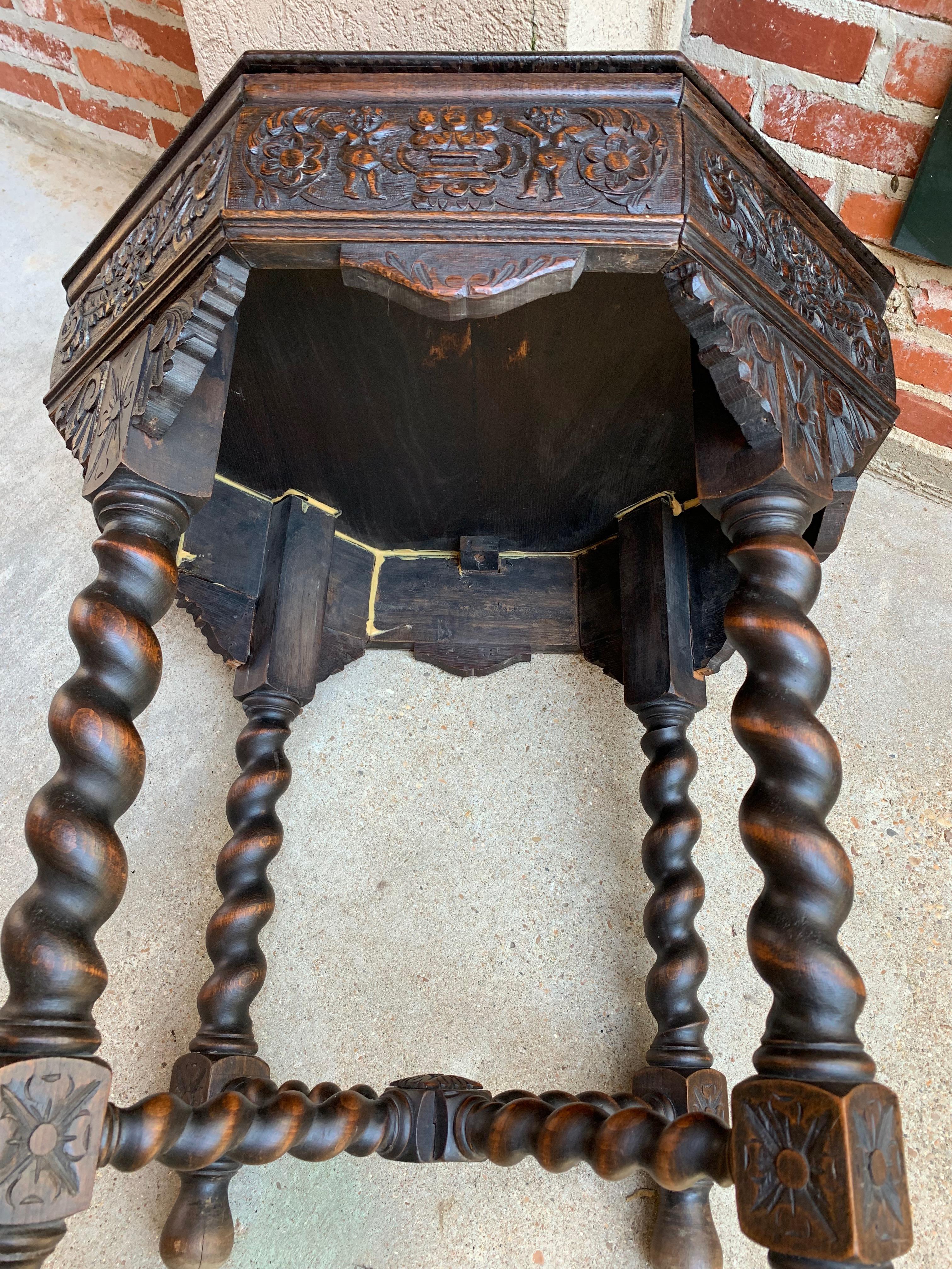 19th Century French Carved Oak Center Octagon Table Barley Twist Library Sofa 6