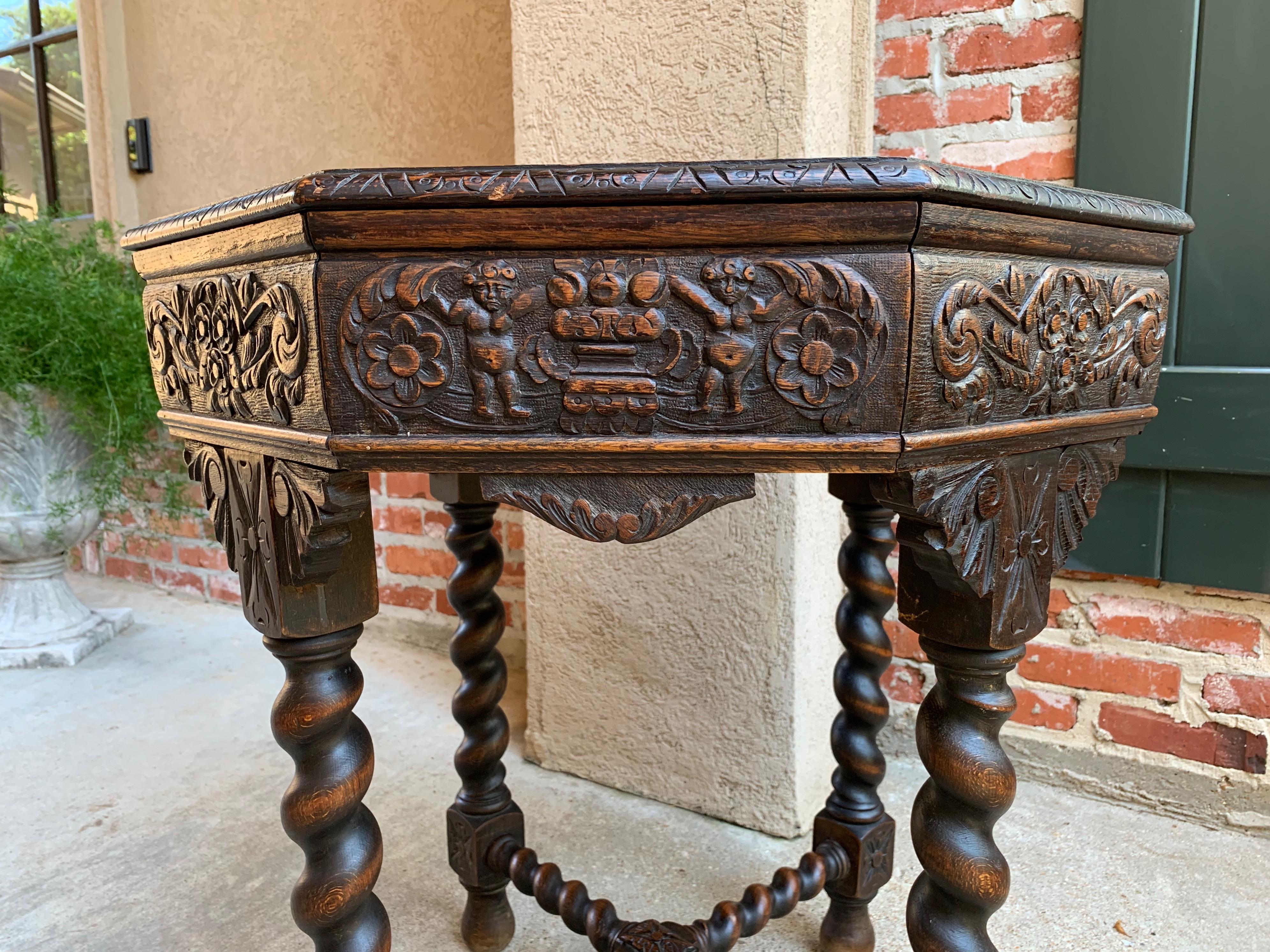 Late 19th Century 19th Century French Carved Oak Center Octagon Table Barley Twist Library Sofa