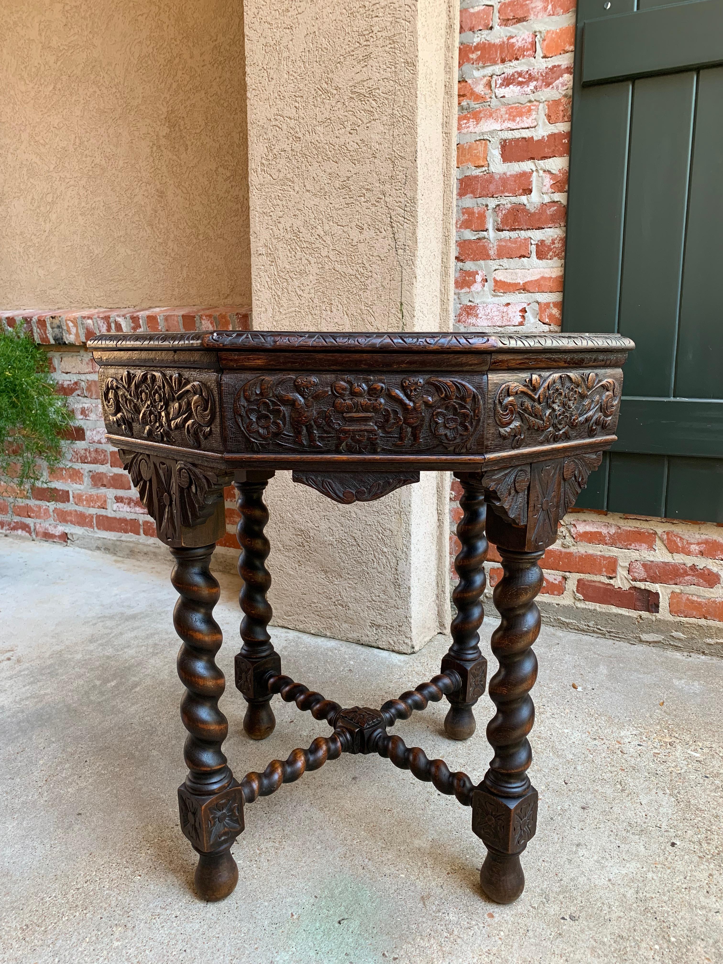19th Century French Carved Oak Center Octagon Table Barley Twist Library Sofa 2