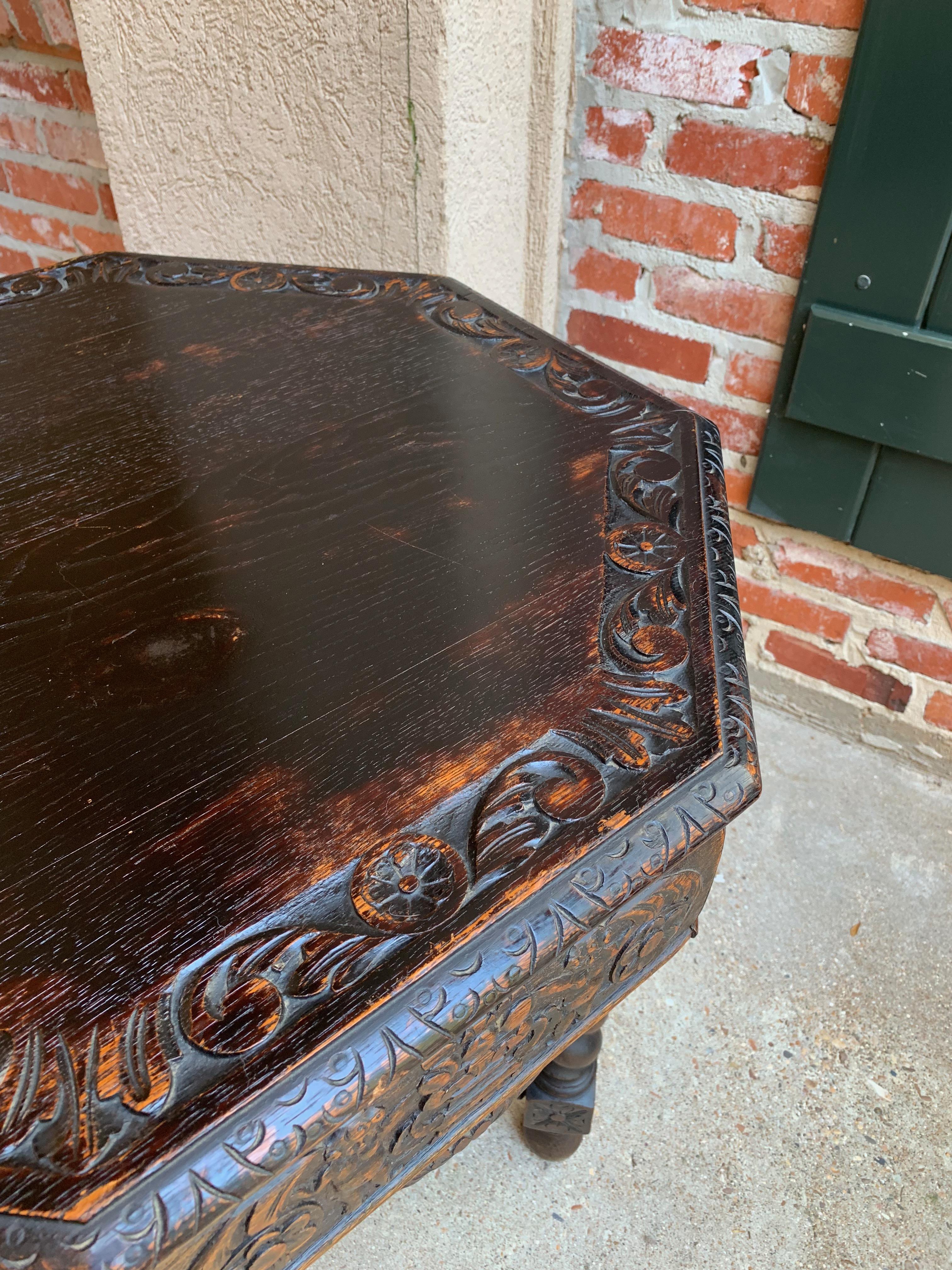 19th Century French Carved Oak Center Octagon Table Barley Twist Library Sofa 3