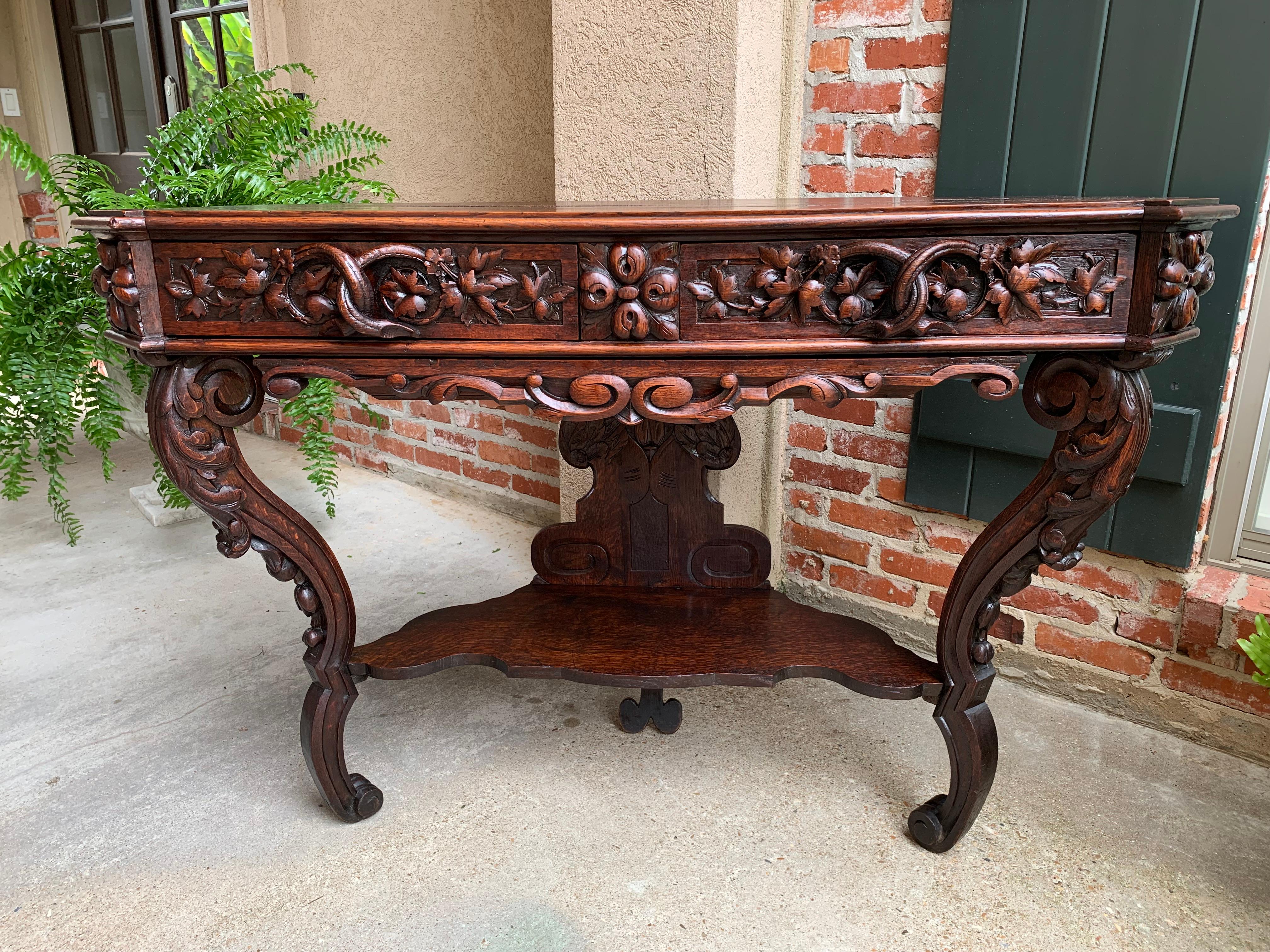 19th century French Carved Oak Console Sofa Foyer Table Sideboard Black Forest For Sale 9