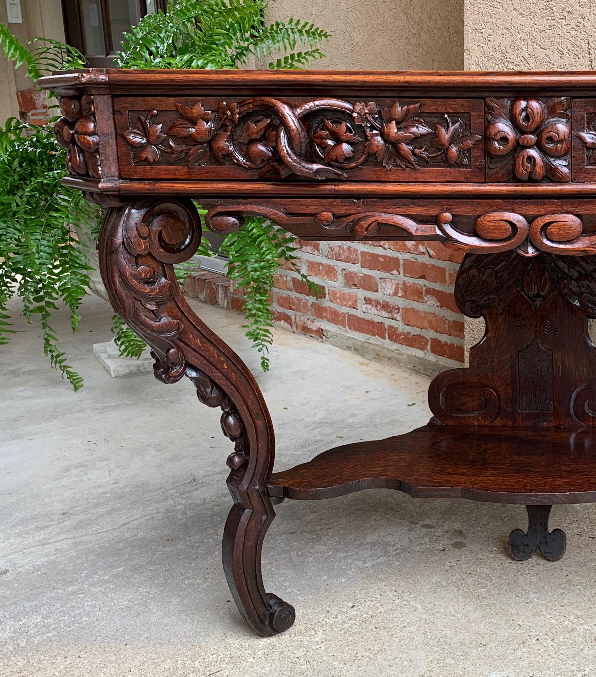 Hand-Carved 19th century French Carved Oak Console Sofa Foyer Table Sideboard Black Forest For Sale