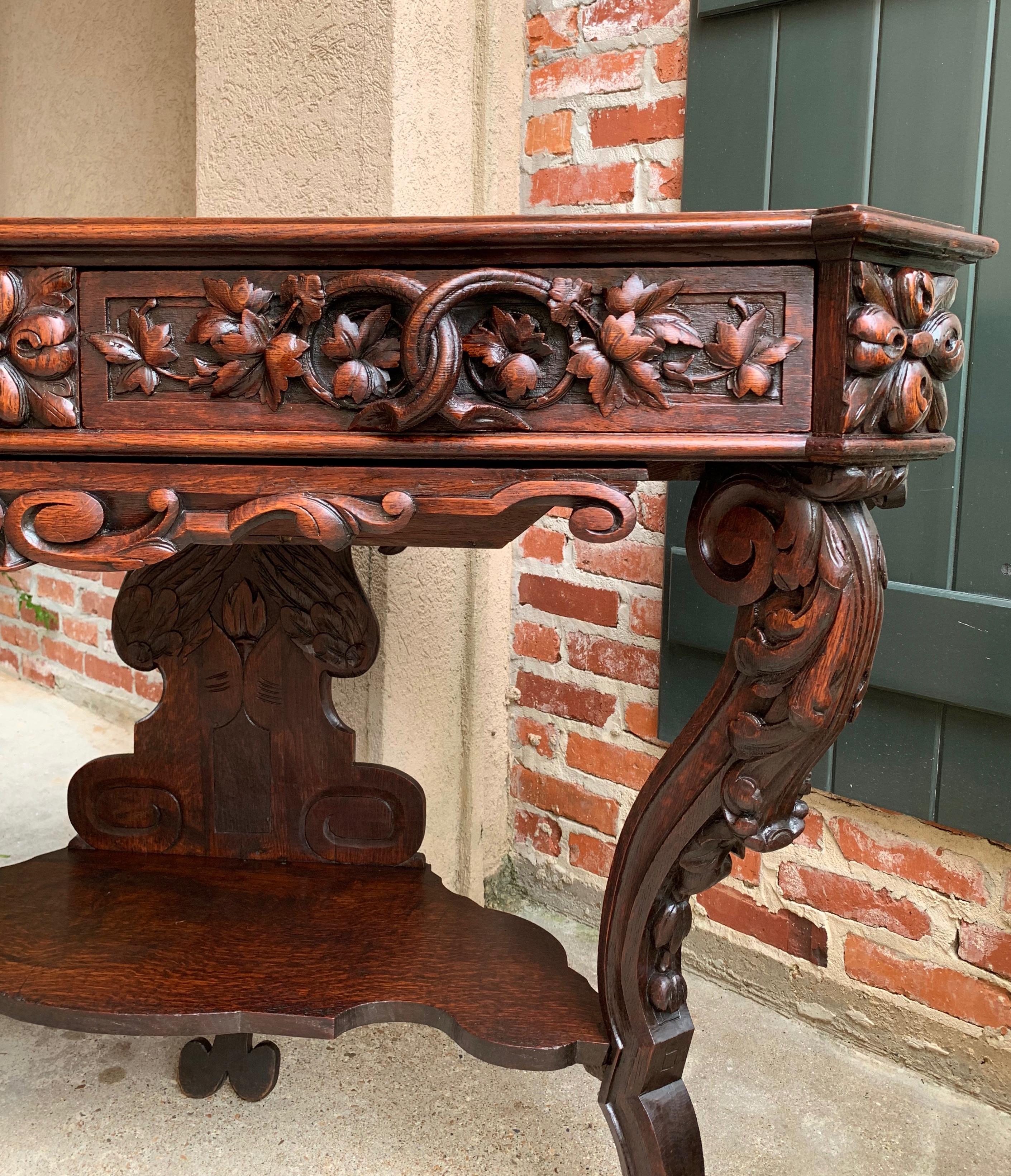 Late 19th Century 19th century French Carved Oak Console Sofa Foyer Table Sideboard Black Forest For Sale