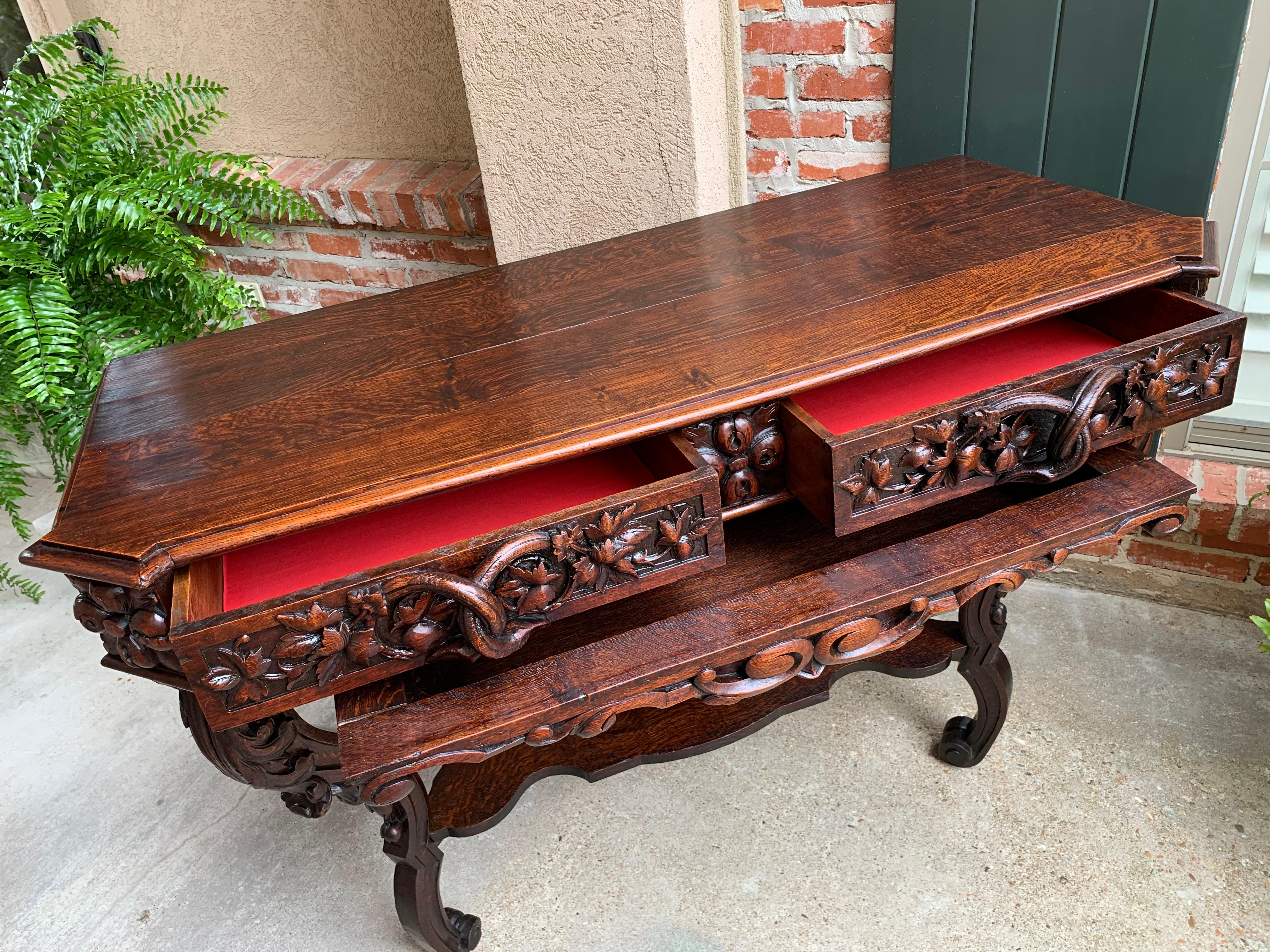 19th century French Carved Oak Console Sofa Foyer Table Sideboard Black Forest For Sale 4