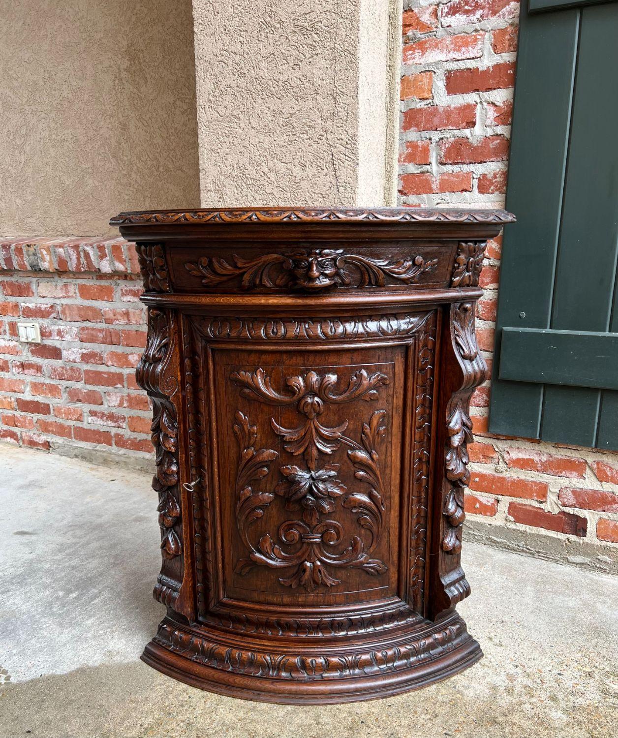 19th Century French Carved Oak Corner Cabinet Renaissance Petite Arched Front 8