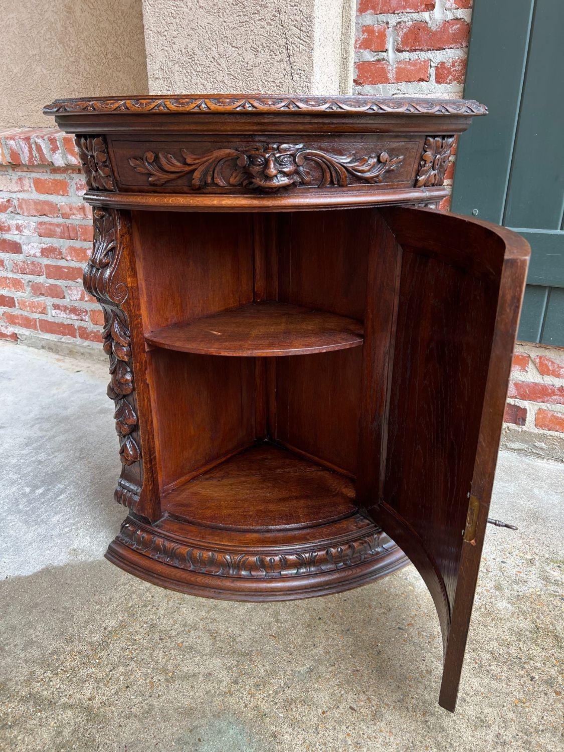 19th Century French Carved Oak Corner Cabinet Renaissance Petite Arched Front 12