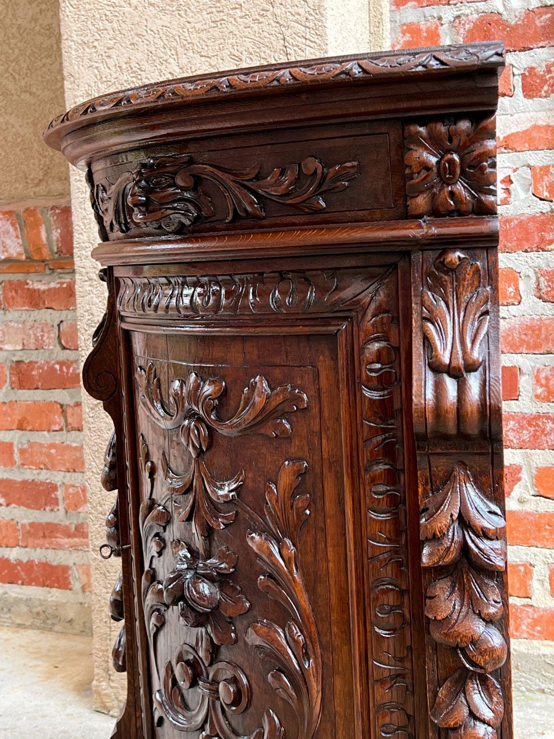 Late 19th Century 19th Century French Carved Oak Corner Cabinet Renaissance Petite Arched Front