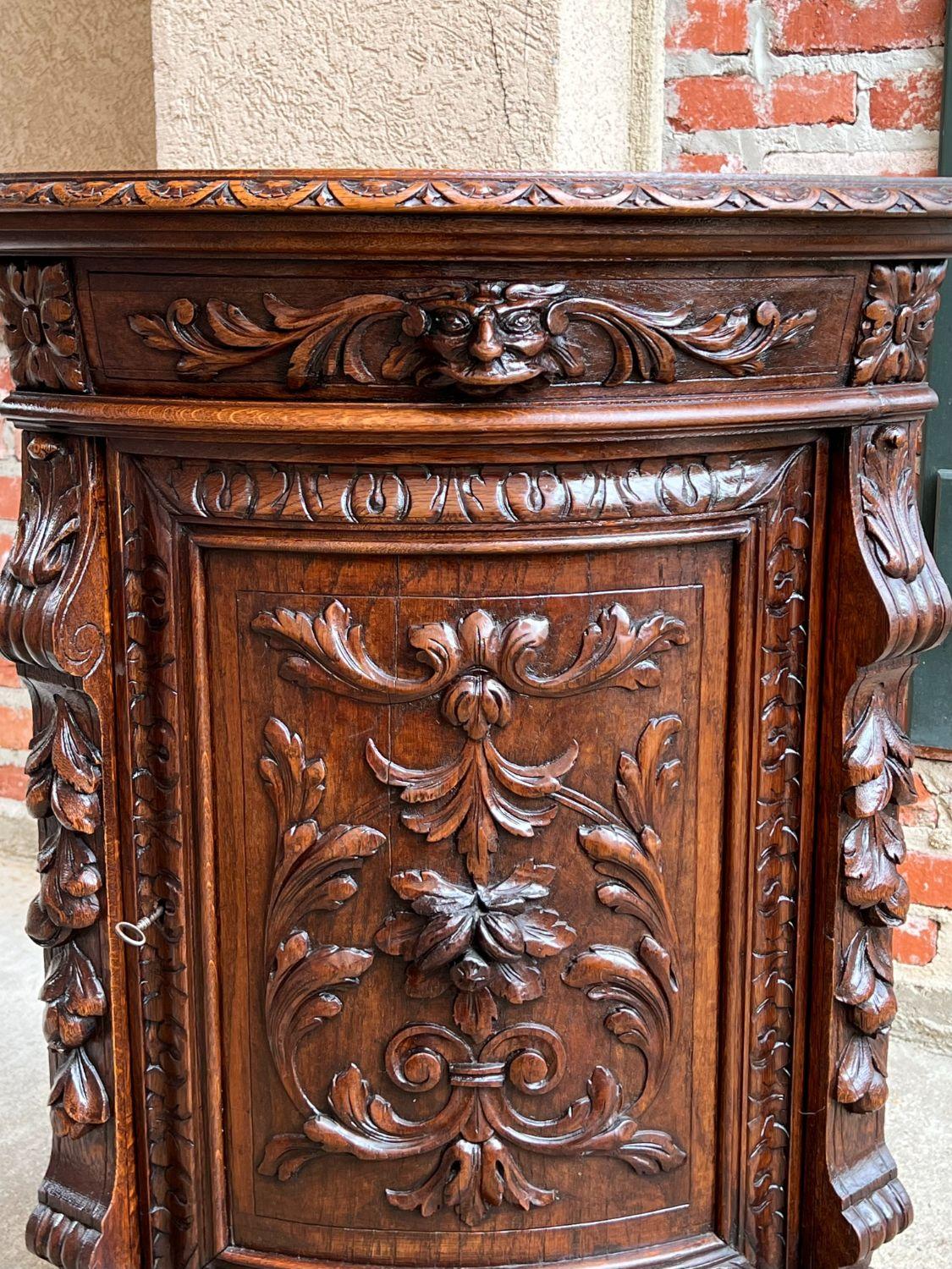 19th Century French Carved Oak Corner Cabinet Renaissance Petite Arched Front 1