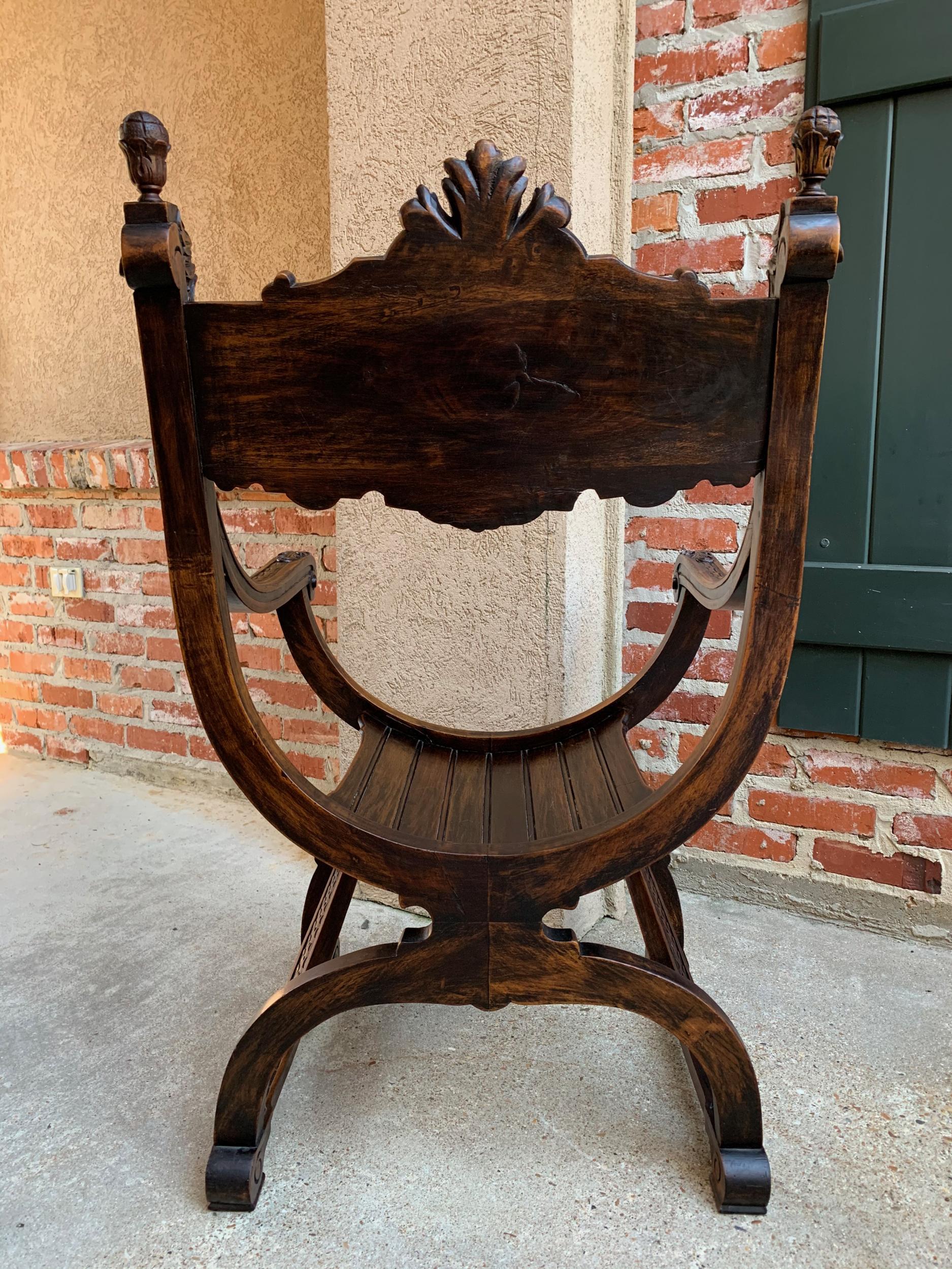 19th Century French Carved Oak Curule Chair Arm Throne Renaissance Dagobert 5