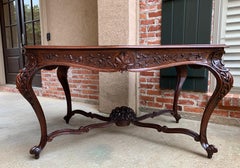 19th Century French Carved Oak Dining Table Louis XIV Style Library Office Desk