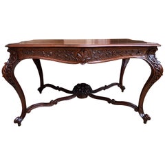 19th Century French Carved Oak Dining Table Louis XIV Style Library Office Desk