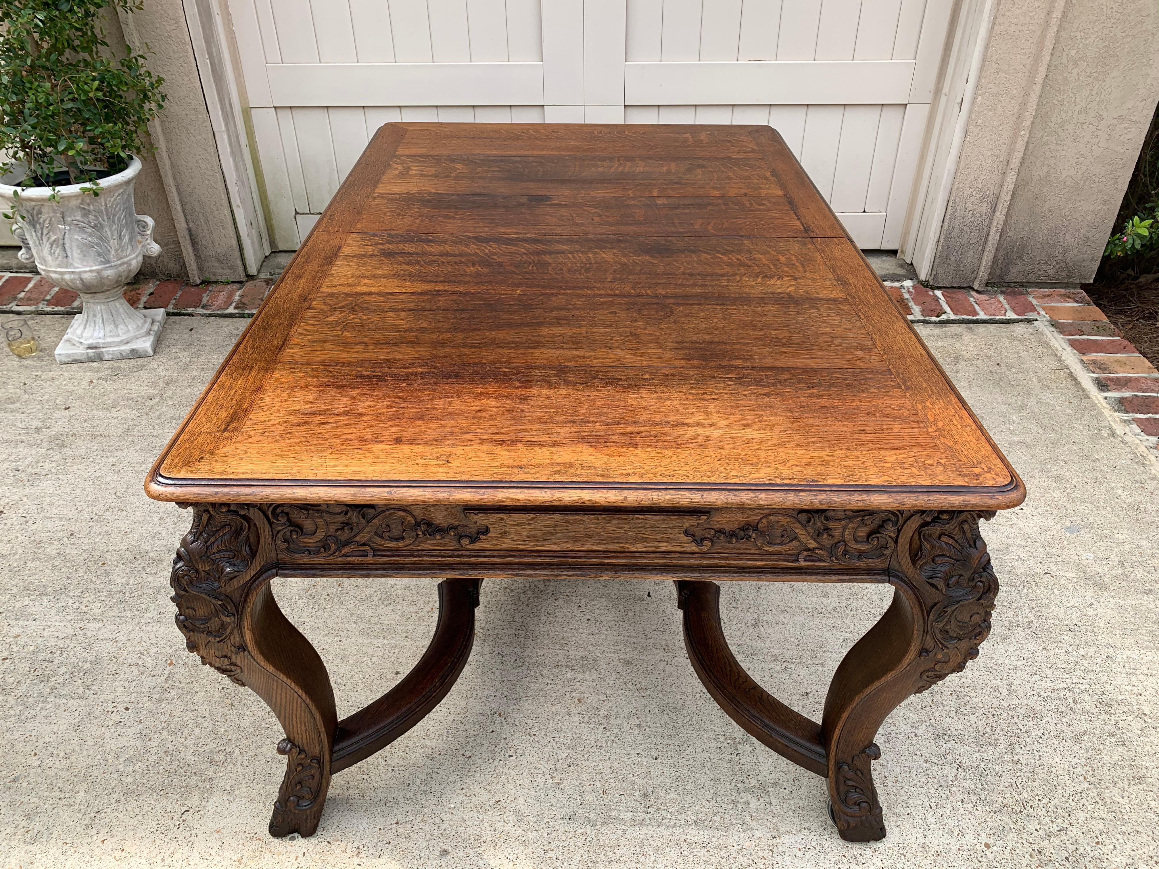 19th Century French Carved Oak Dining Conference Table Louis XIV Baroque Style 5