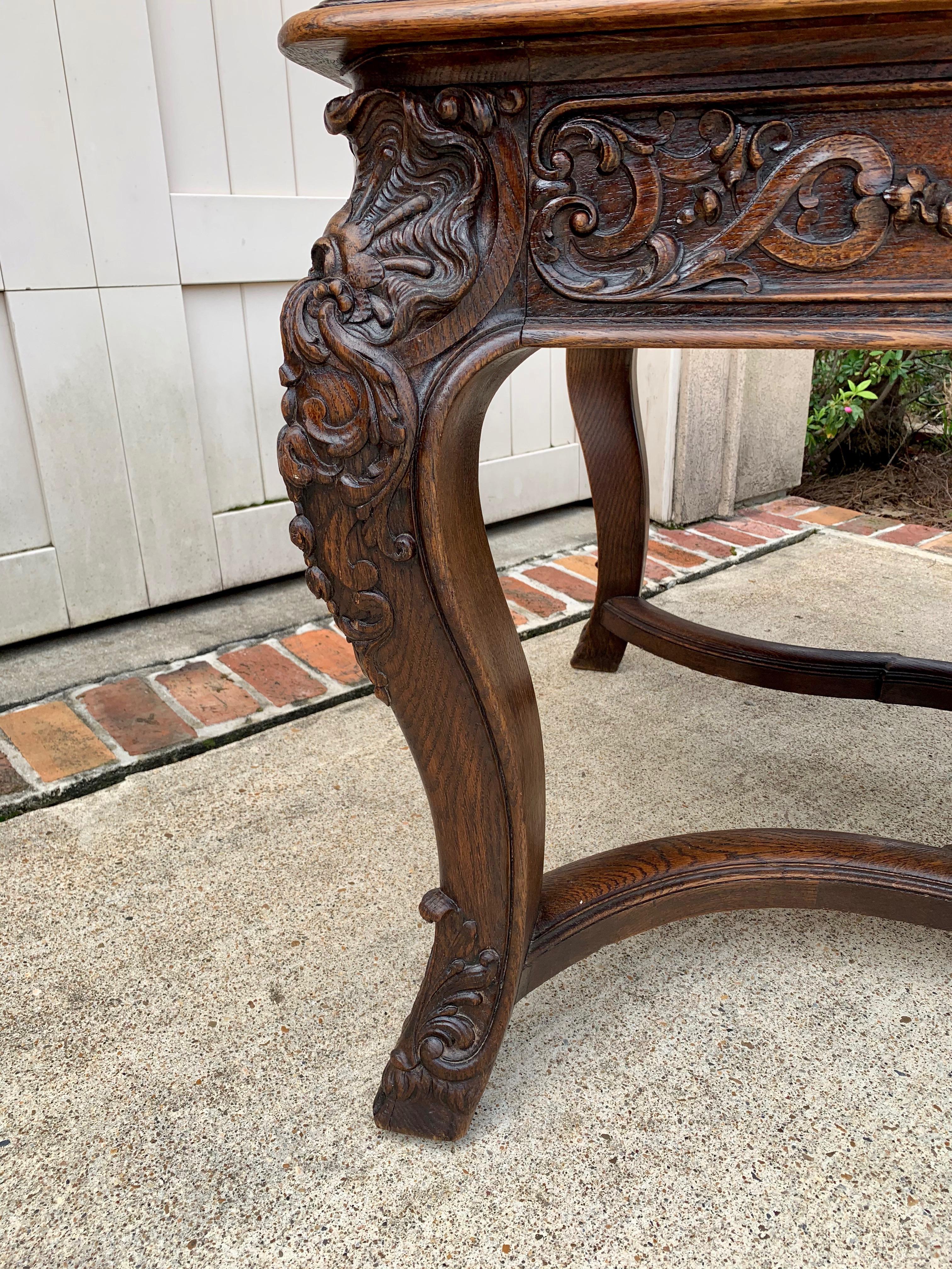 19th Century French Carved Oak Dining Conference Table Louis XIV Baroque Style 8